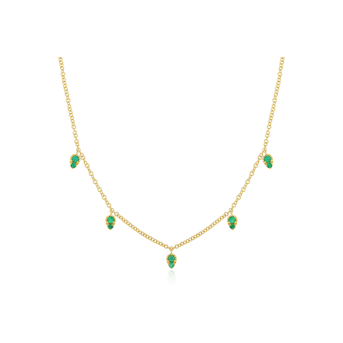 Emerald 5 Teardrop Choker Necklace in 14k yellow gold