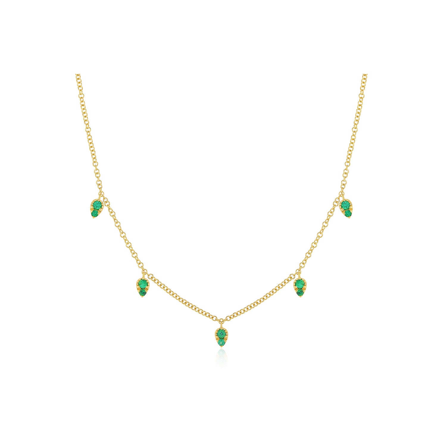 Emerald 5 Teardrop Choker Necklace in 14k yellow gold
