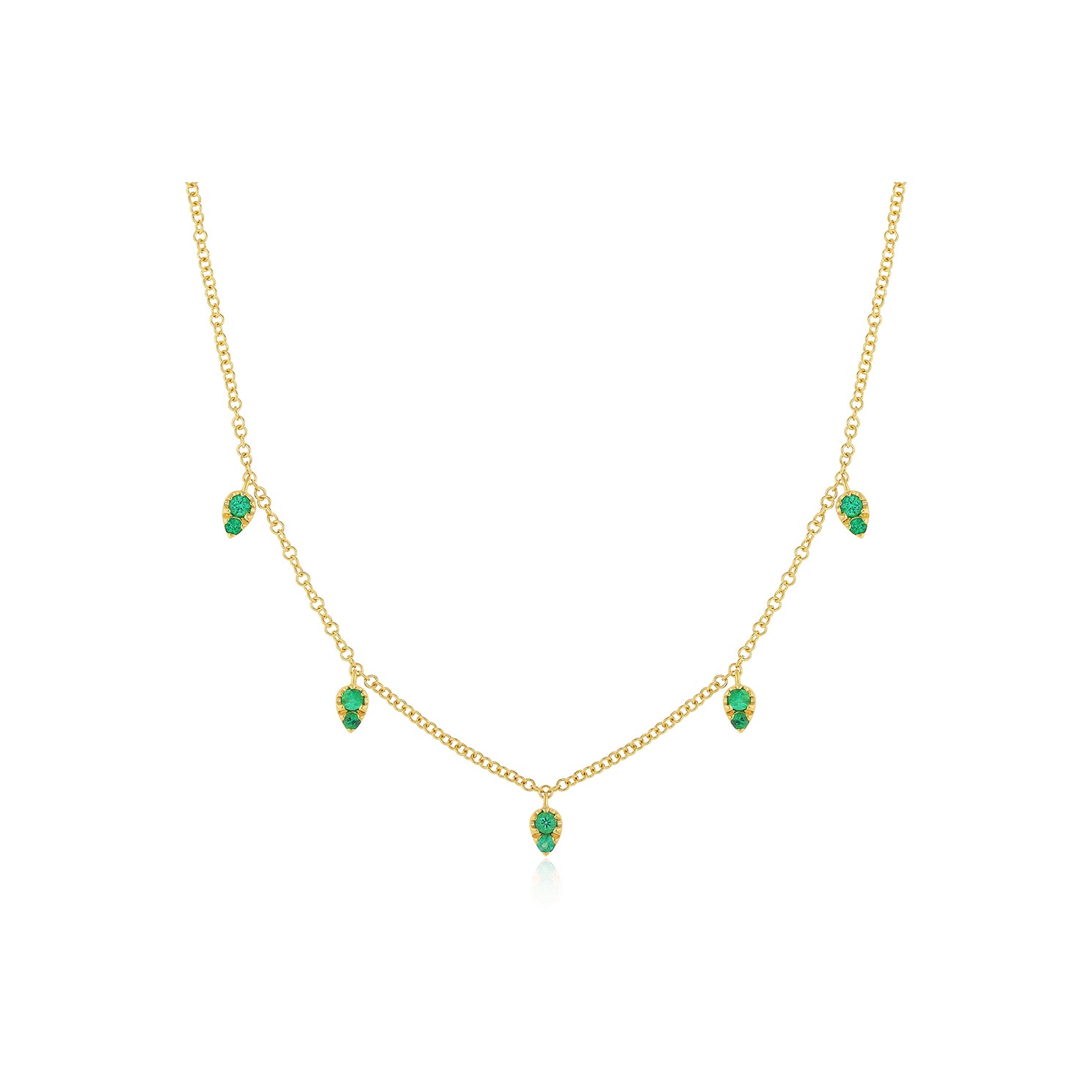 Emerald 5 Teardrop Choker Necklace in 14k yellow gold