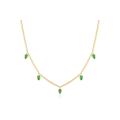 Emerald 5 Teardrop Choker Necklace in 14k yellow gold