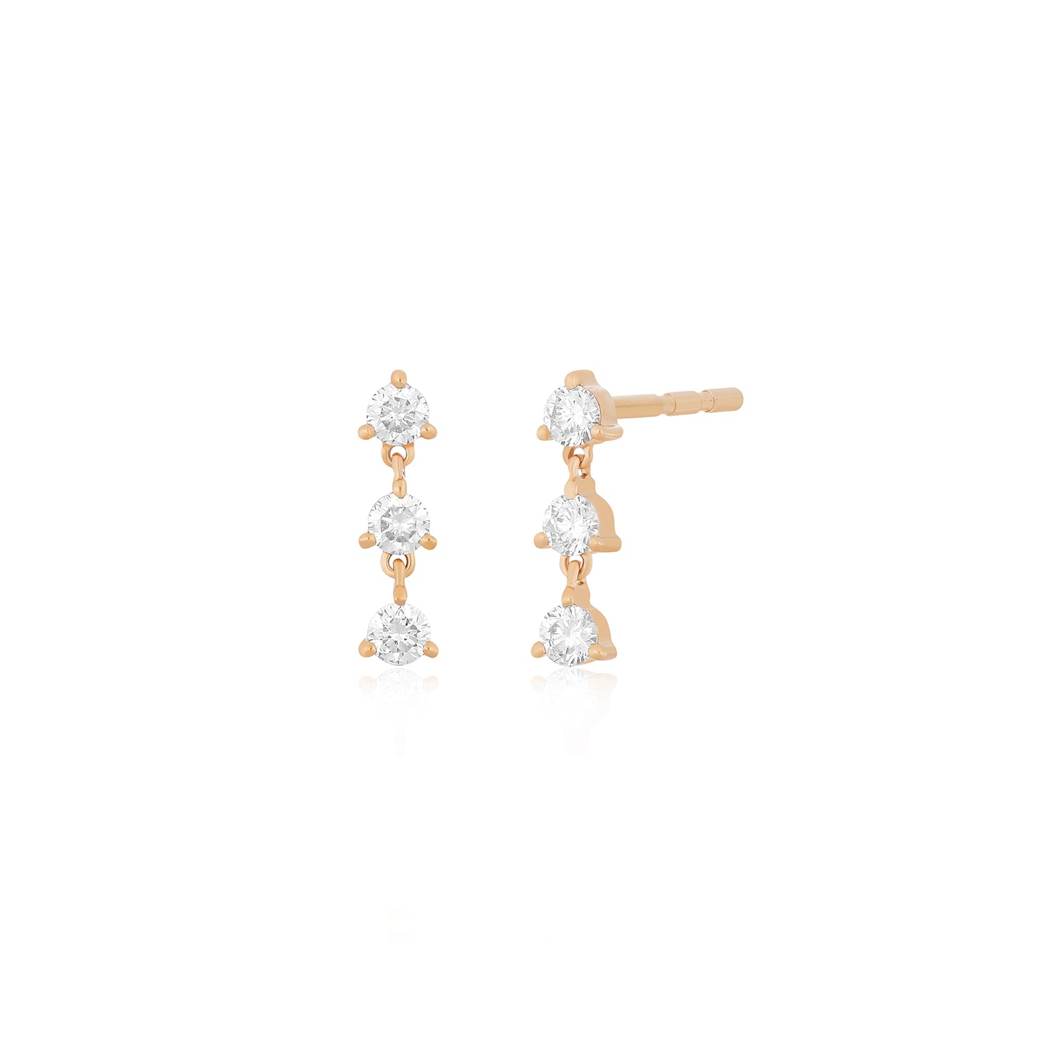 Triple Prong Set Diamond Stud Earring in 14k rose gold