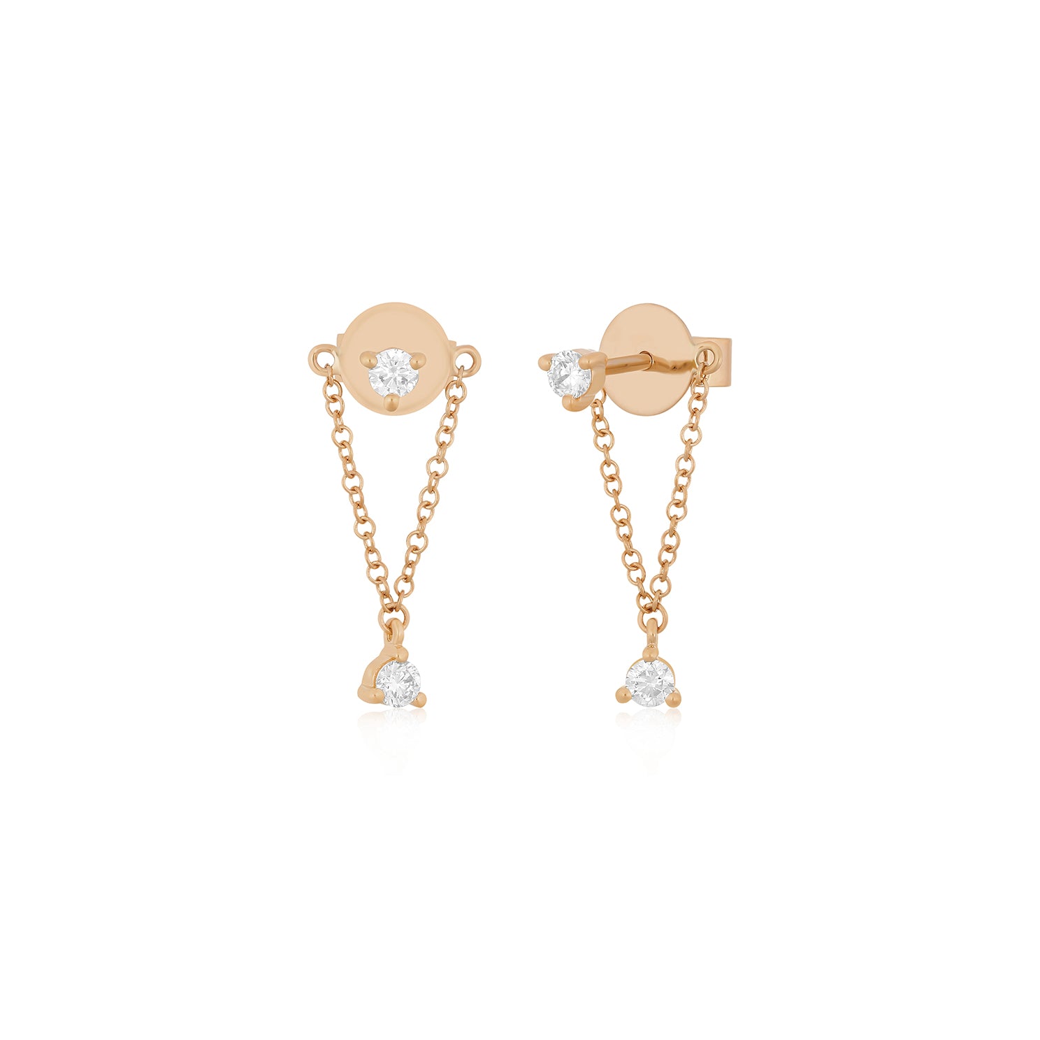 Suspended Diamond Stud Earring in 14k rose gold