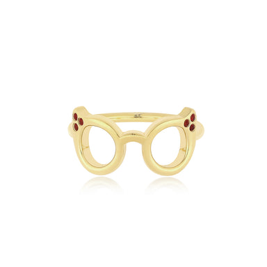 Evan's Sunnies Ring with Rubies in 14k yellow gold