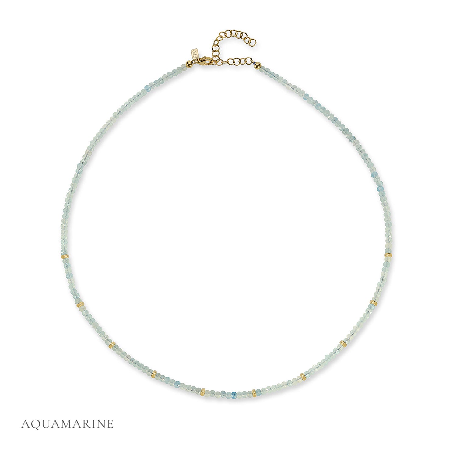 Birthstone Bead Necklace In Aquamarine with 14k yellow gold chain