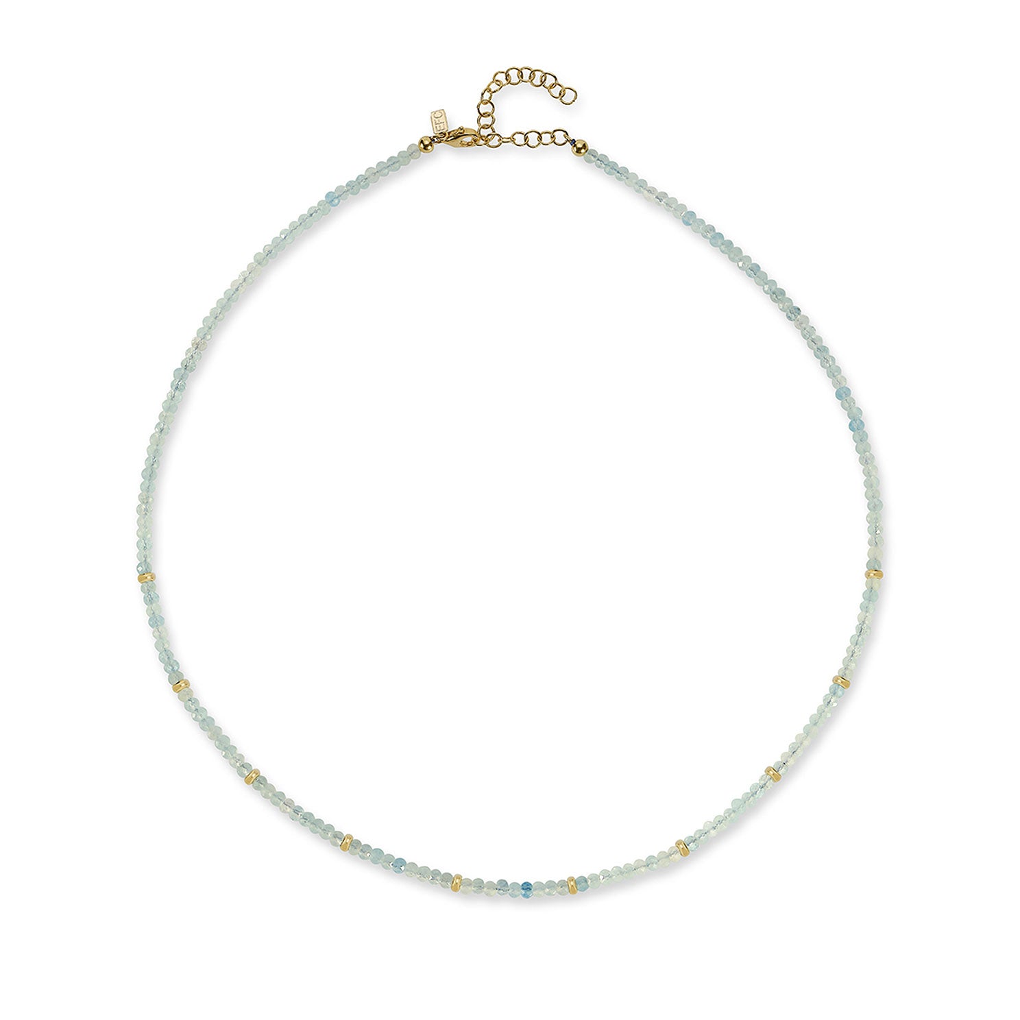 Birthstone Bead Necklace In Aquamarine with 14k yellow gold chain