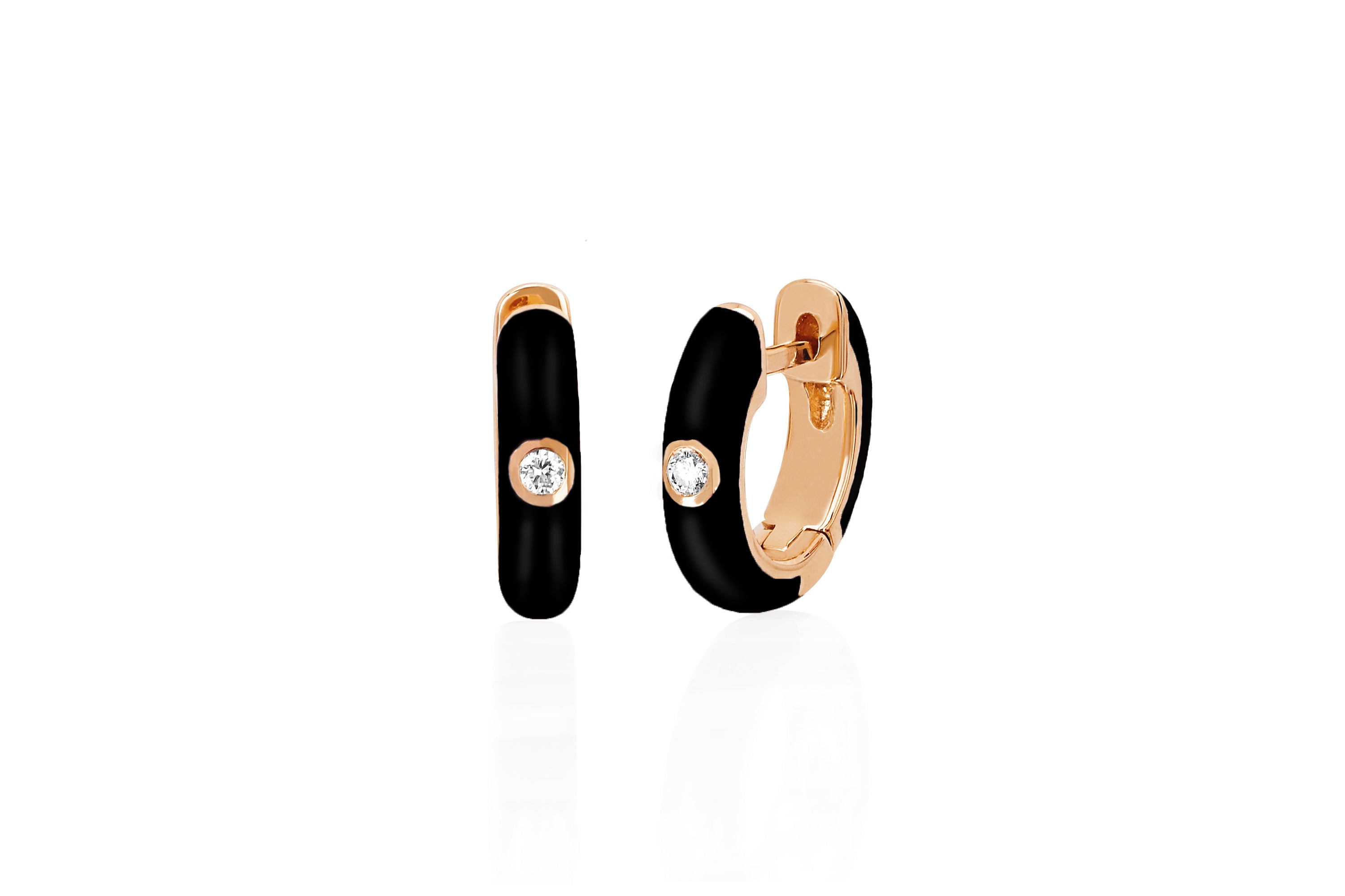 Rose Gold Black Enamel Mini Huggie With a Single Diamond