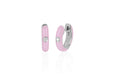 White Gold Pink Enamel Mini Huggies with Single Diamond 
