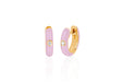 Yellow Gold Pink Enamel Mini Huggies with Single Diamond 