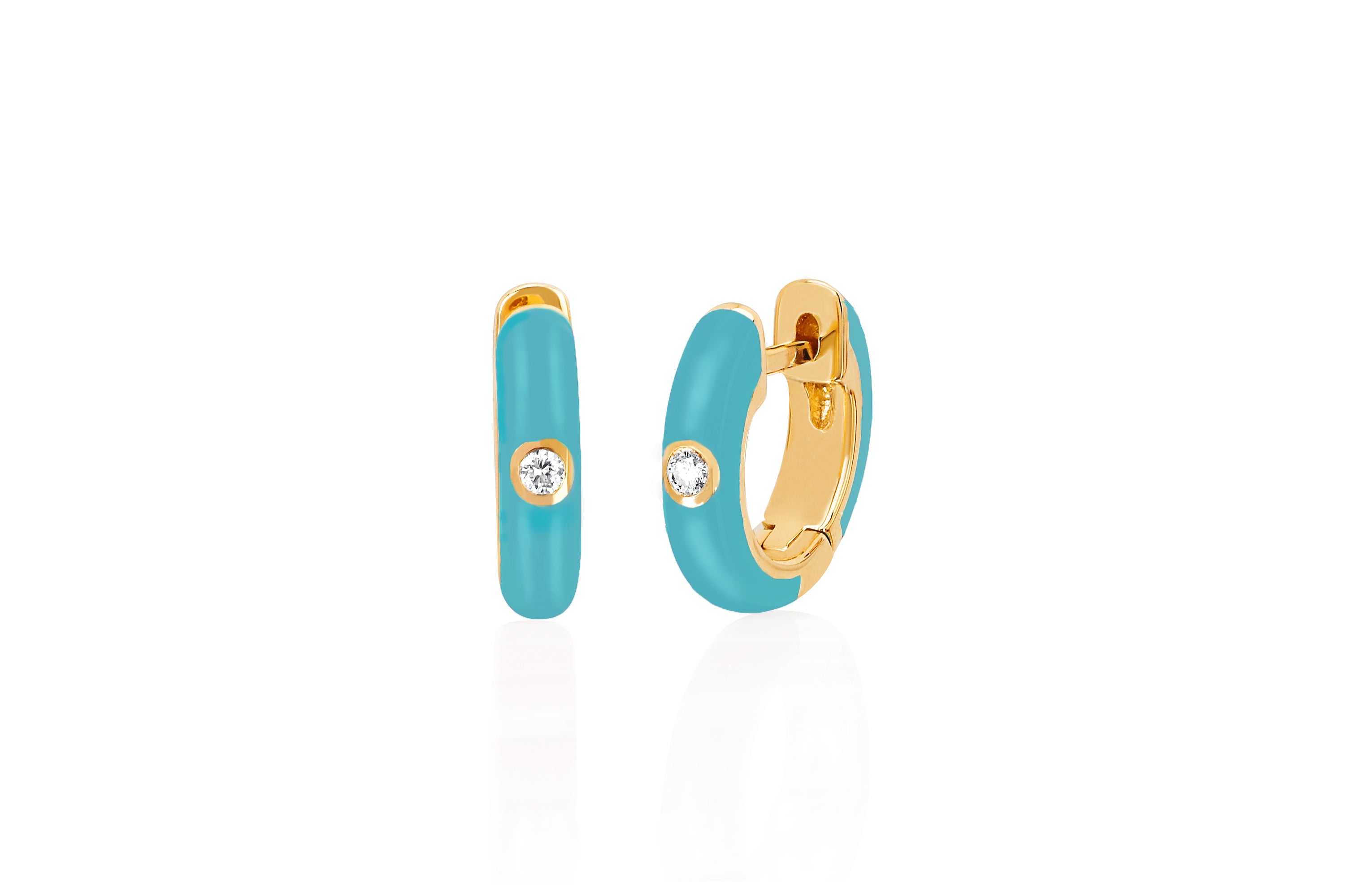 Yellow Gold Turquoise Enamel Mini Huggie With Single Diamond