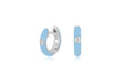 Diamond Baby Blue Enamel Huggie Earring in 14k white gold