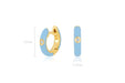 Diamond Baby Blue Enamel Huggie Earring in 14k yellow gold with height measurement of 12mm and width measurement of 2.5mm