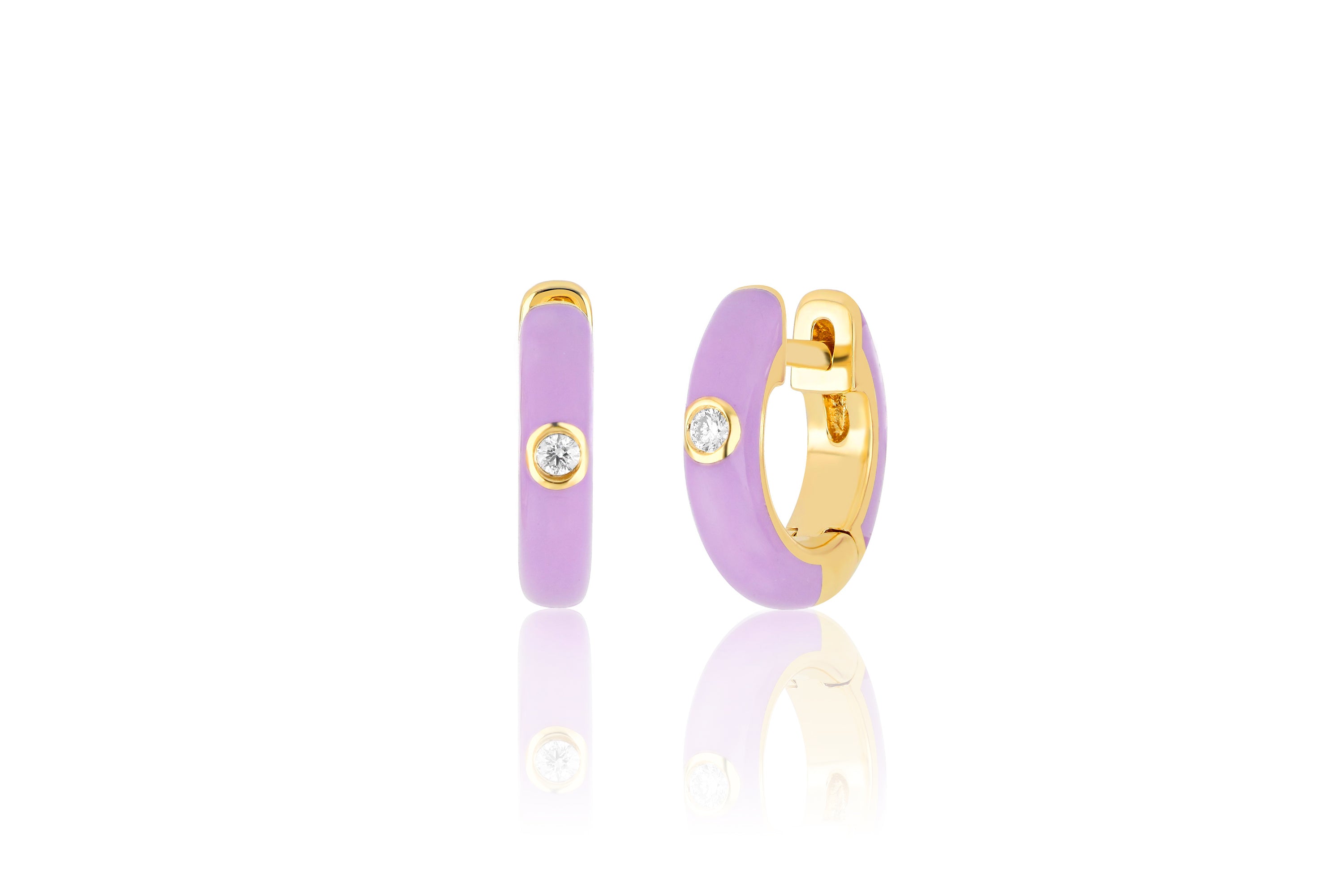 Lavender Enamel Huggie In Yellow Gold
