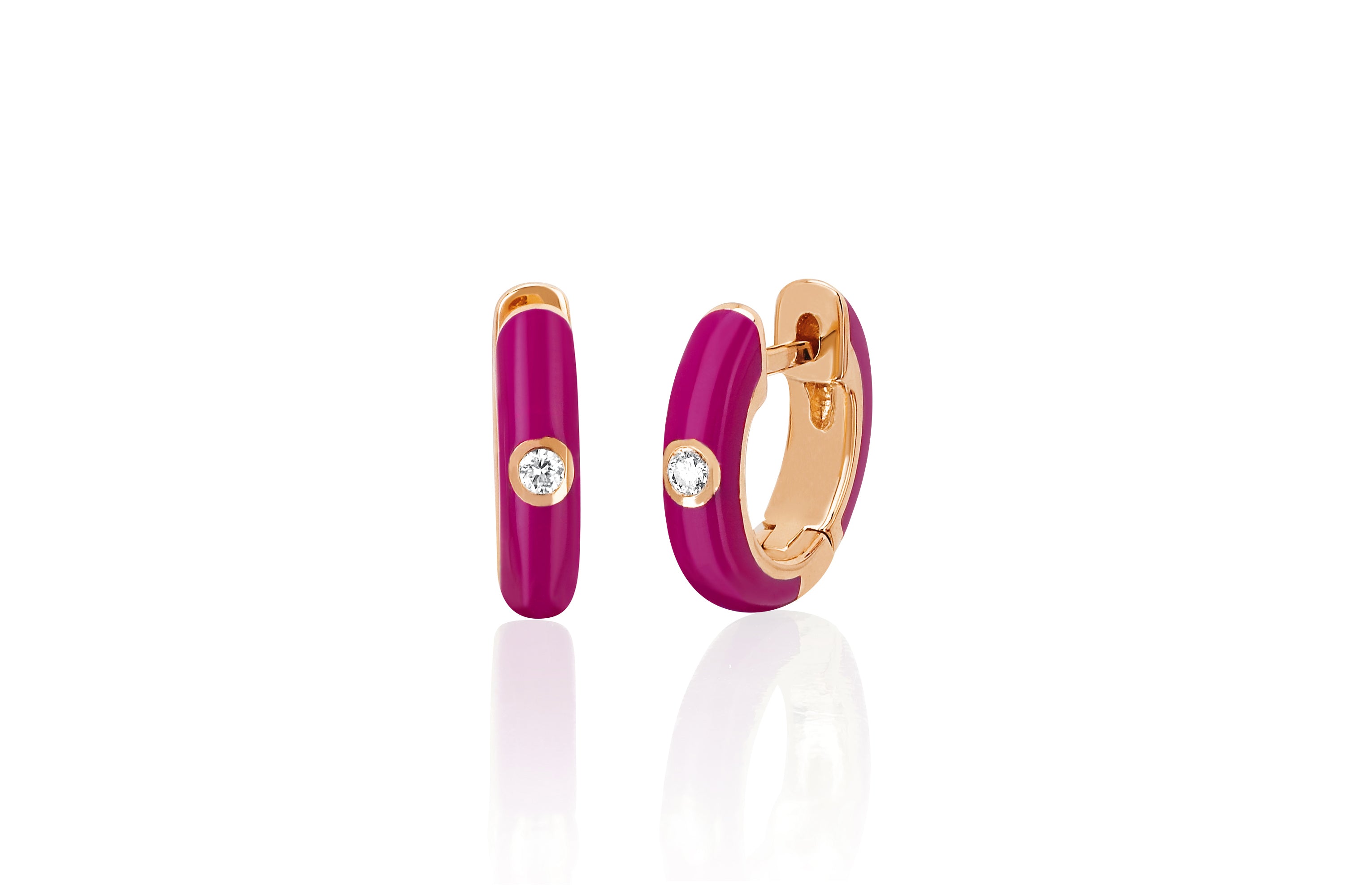 Diamond Berry Enamel Huggie Earring in 14k rose gold