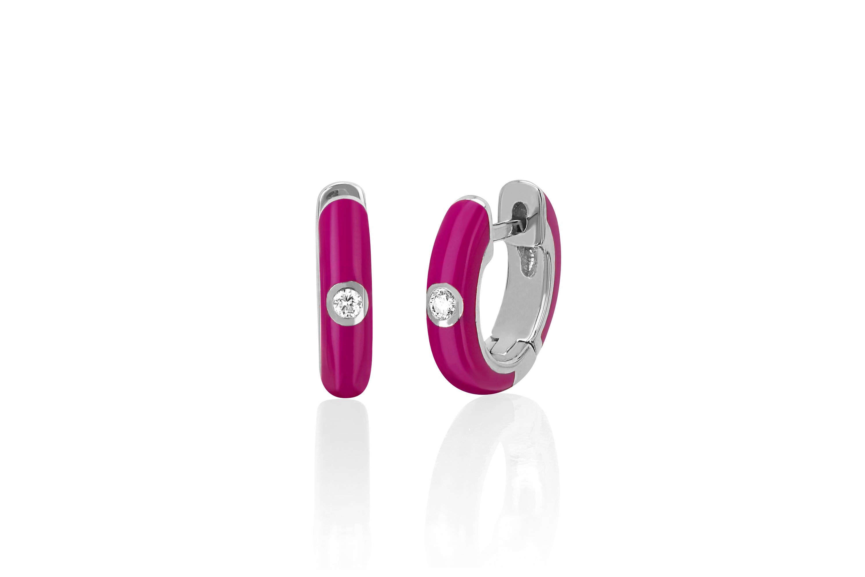 Diamond Berry Enamel Huggie Earring in 14k white gold