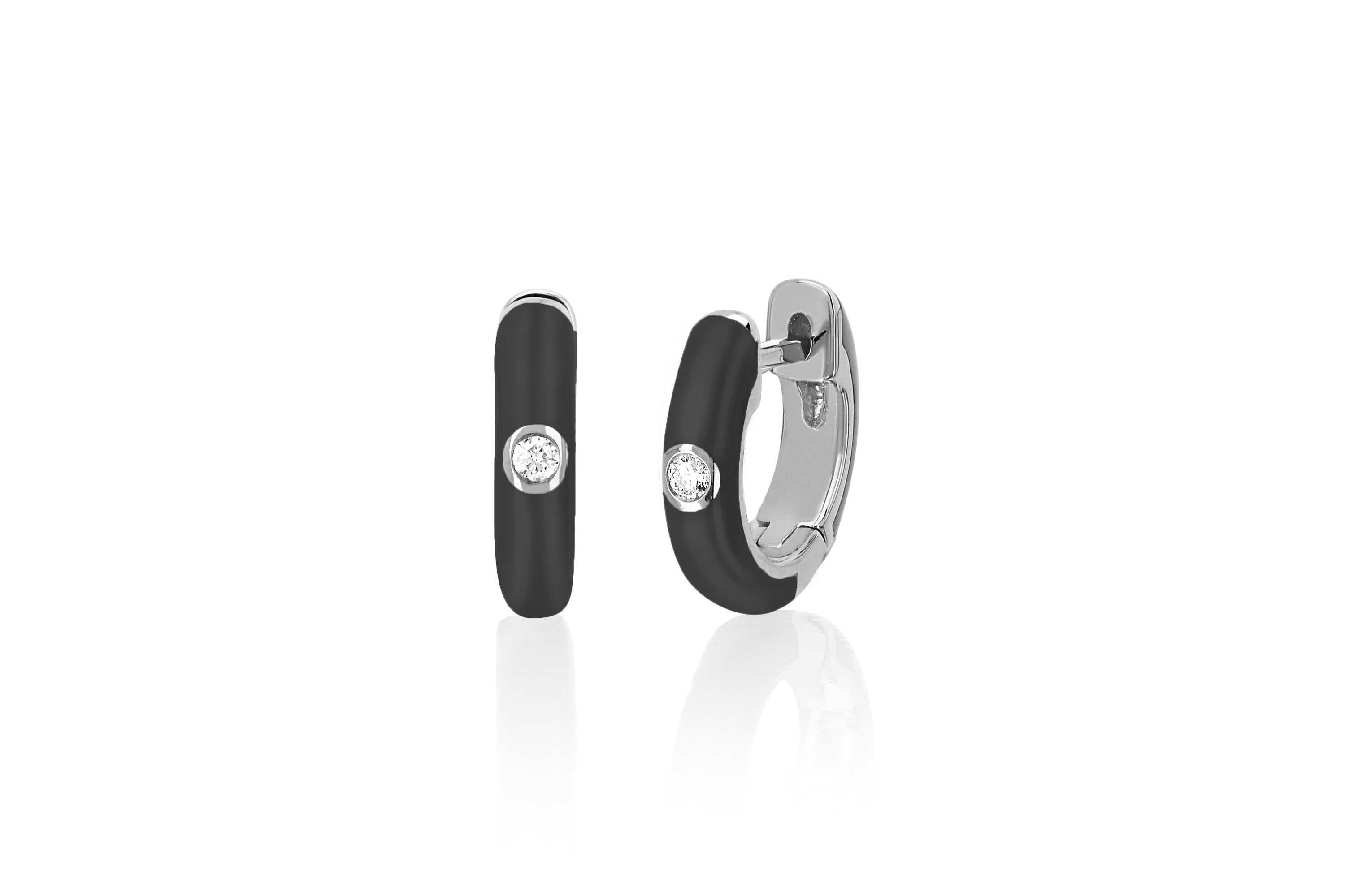 Diamond & Slate Enamel Huggie Earring in 14k white gold