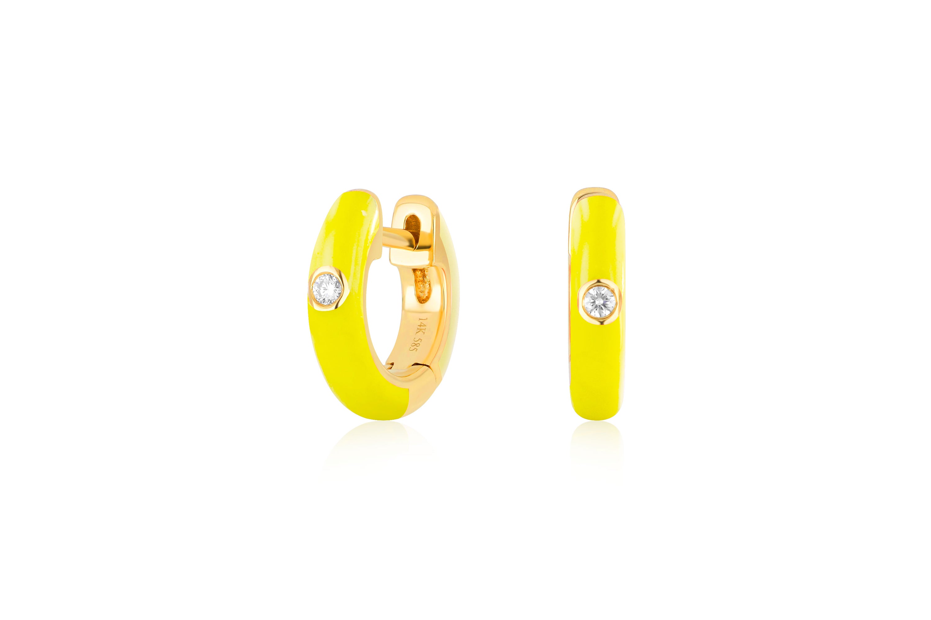 Diamond Yellow Enamel Huggie Earring in 14k yellow gold