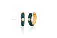 Diamond Hunter Green Enamel Huggie Earring in 14k yellow gold with size measurement of 12mm height