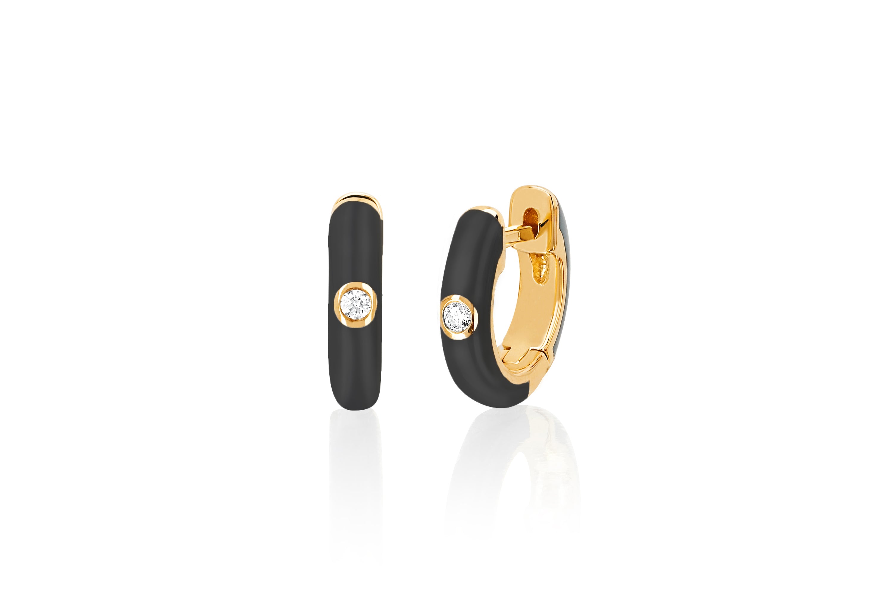 Diamond & Slate Enamel Huggie Earring in 14k yellow gold