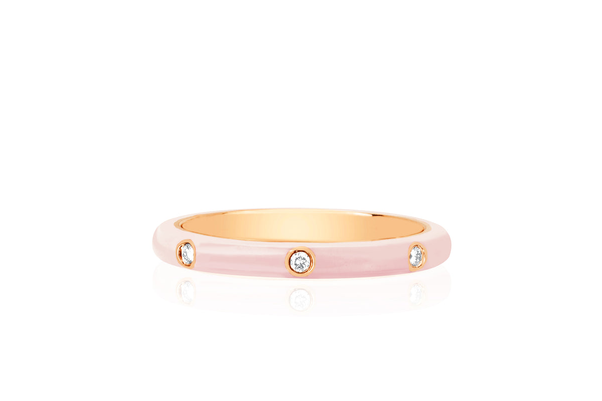 3 Diamond & Blush Enamel Stack Ring