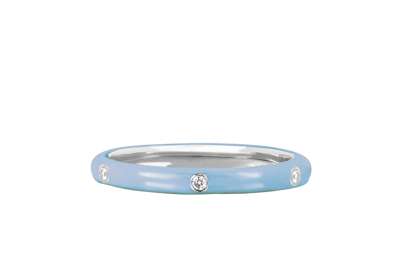 3 Diamond Baby Blue Enamel Stack Ring in 14k white gold