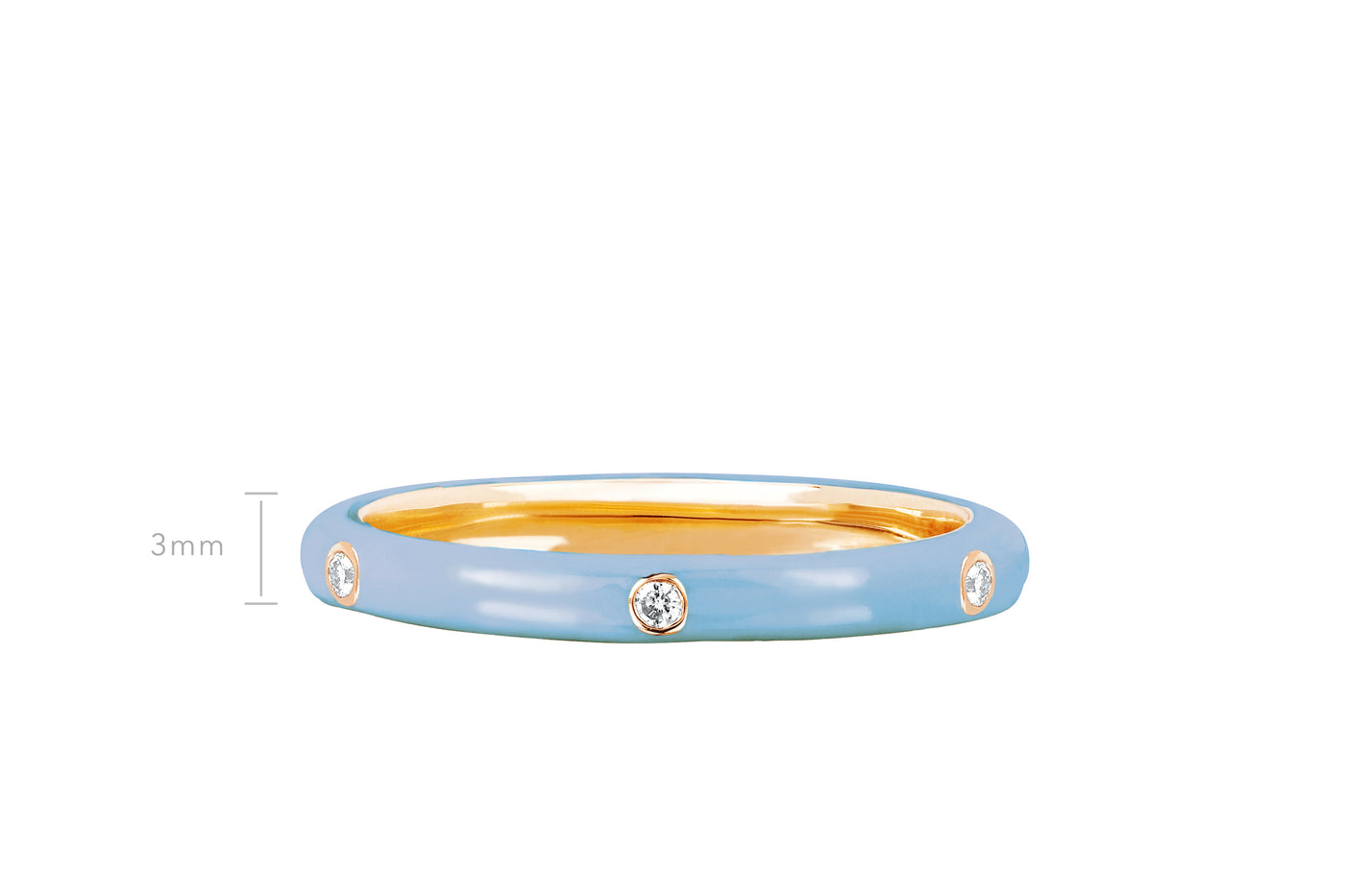 3 Diamond Baby Blue Enamel Stack Ring in 14k yellow gold