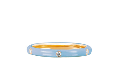3 Diamond Baby Blue Enamel Stack Ring in 14k yellow gold