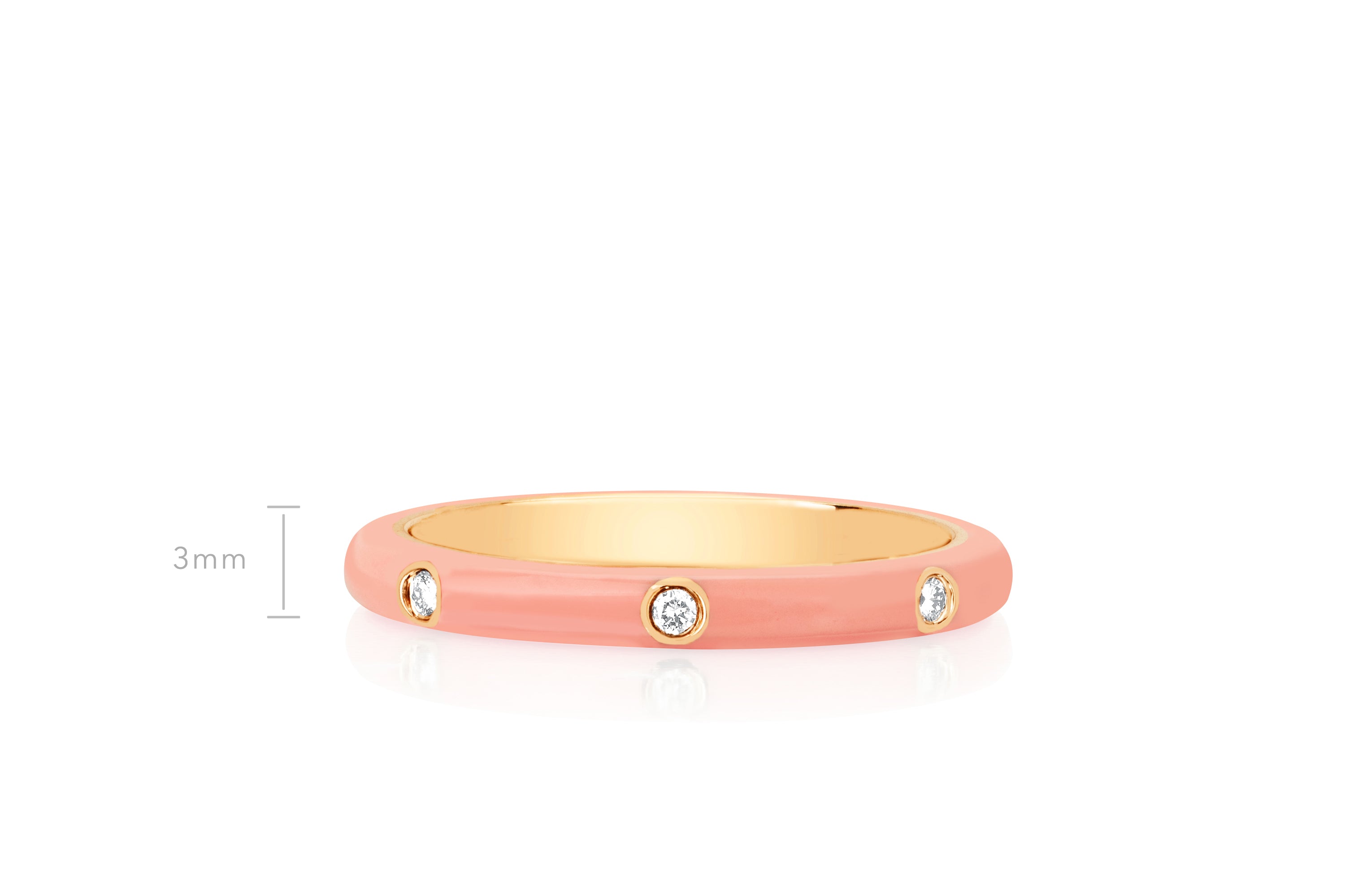 3 Diamond Coral Enamel Stack Ring