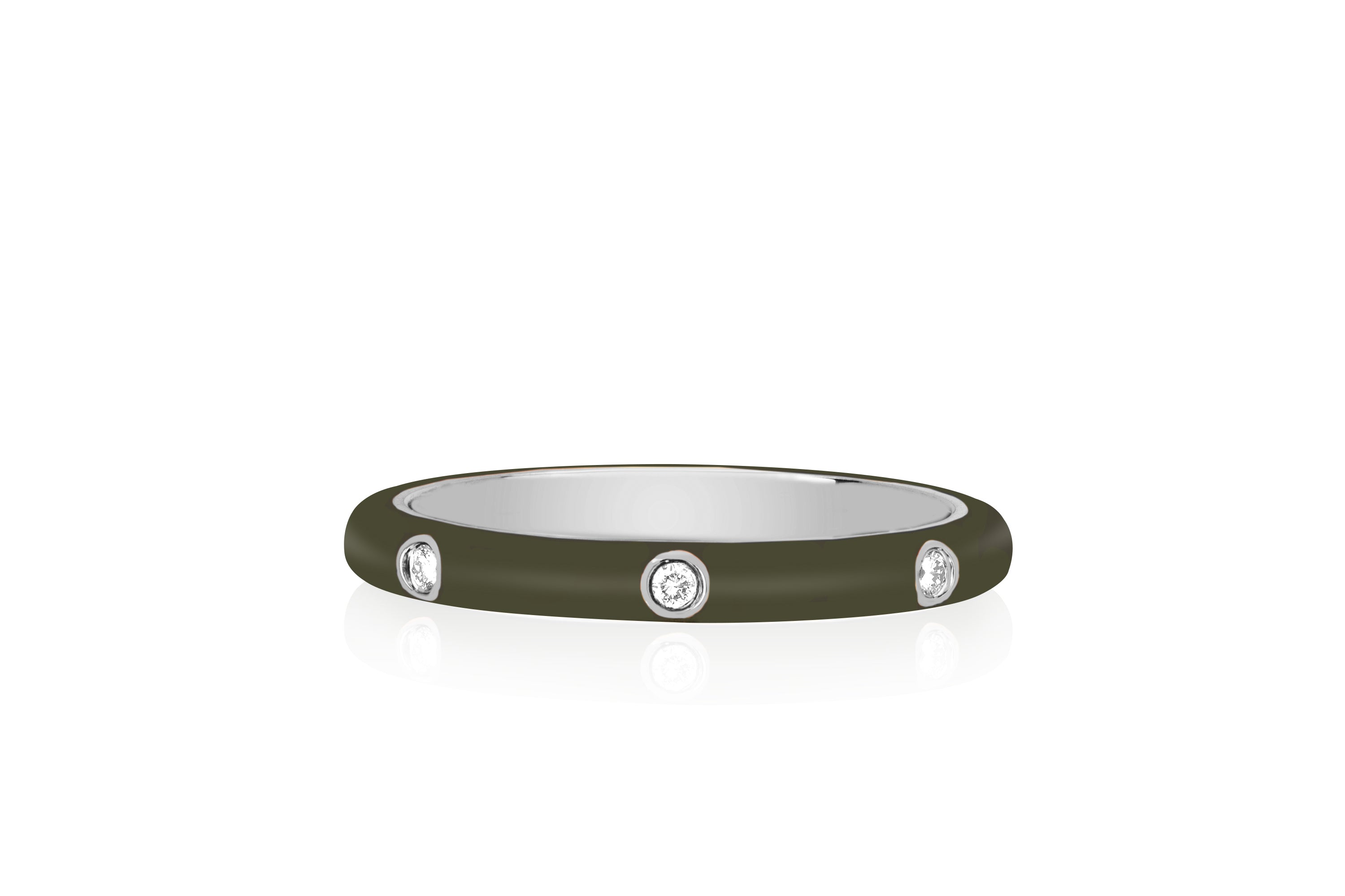 3 Diamond & Olive Enamel Stack Ring