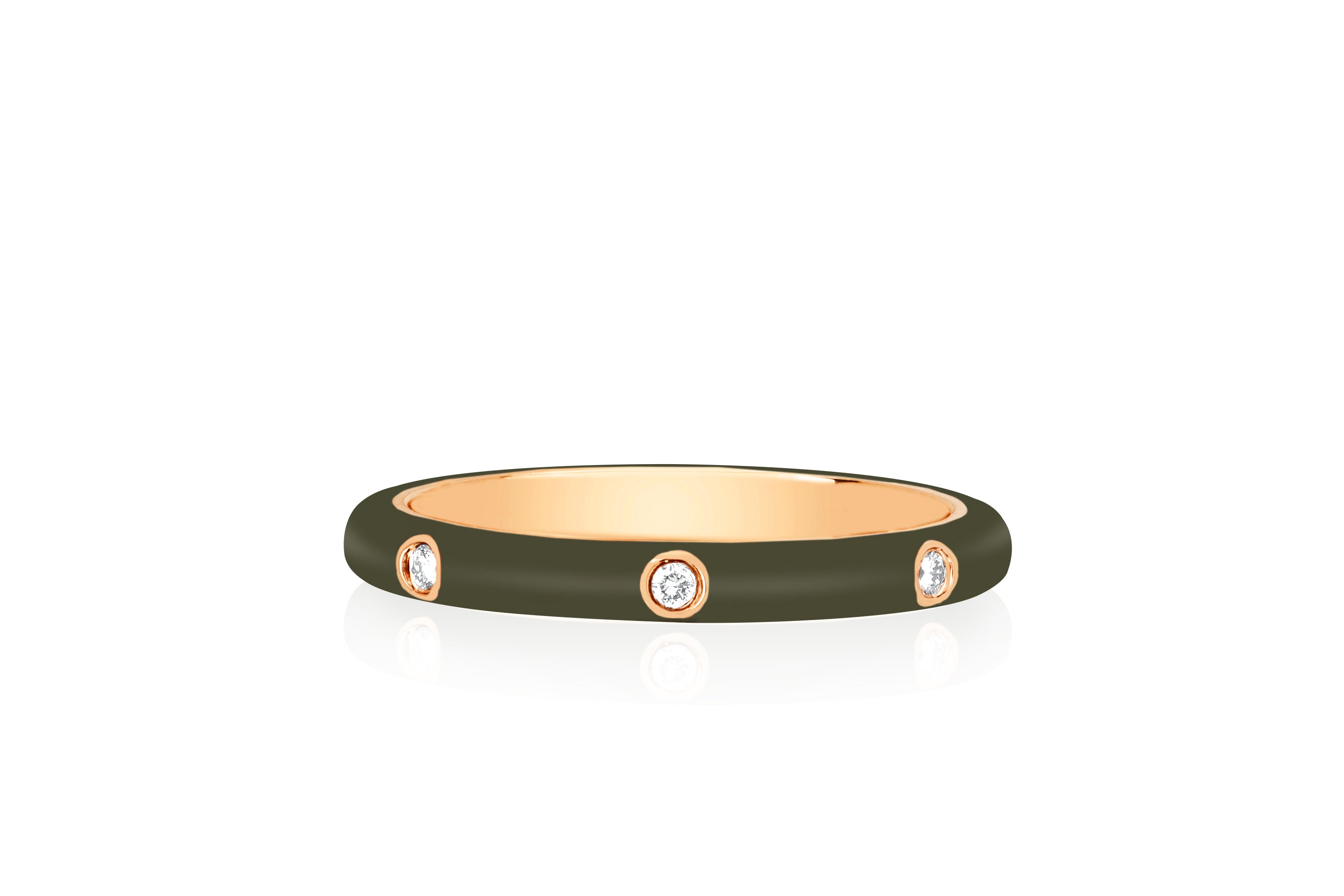 3 Diamond & Olive Enamel Stack Ring
