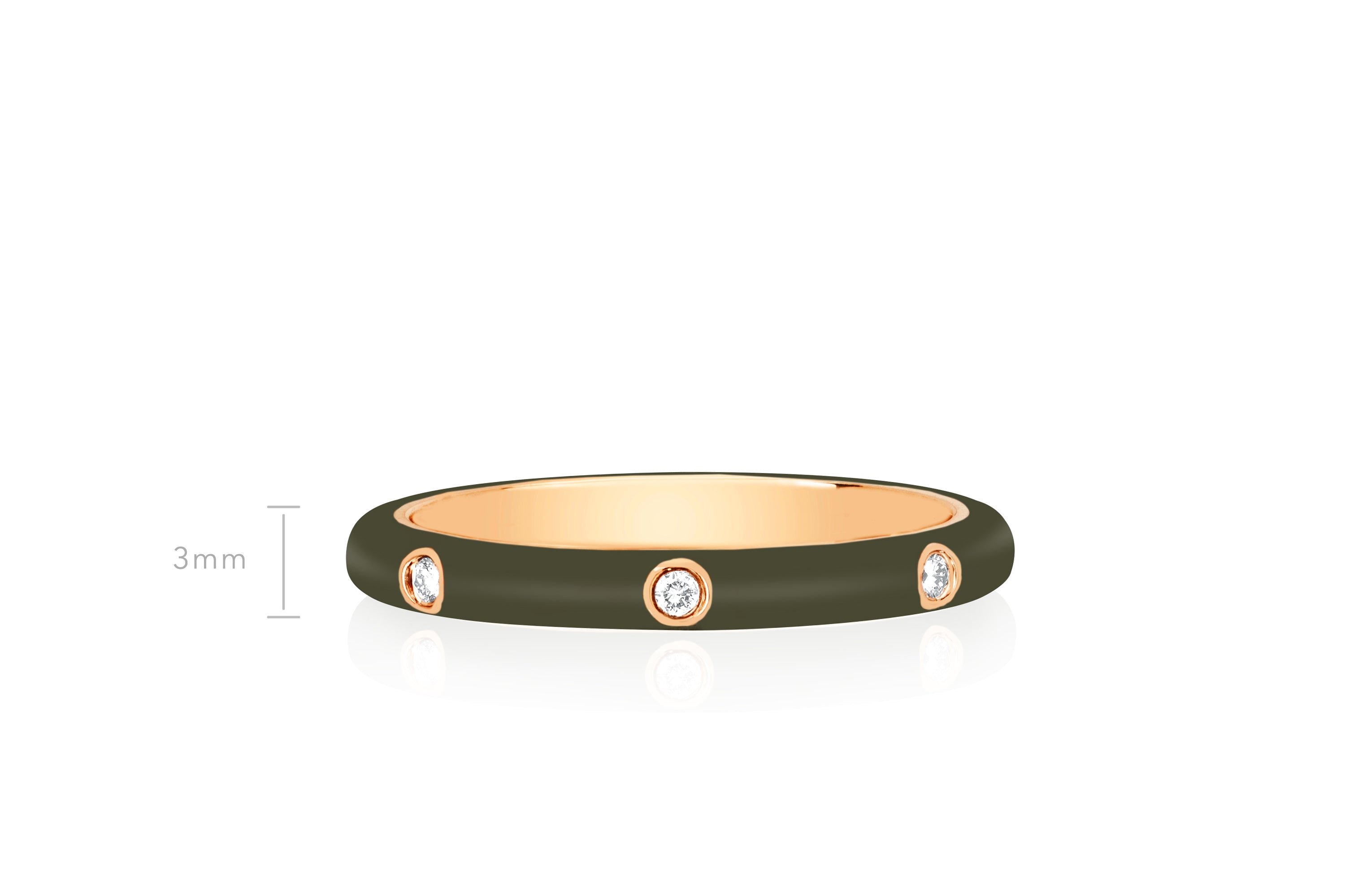 3 Diamond & Olive Enamel Stack Ring