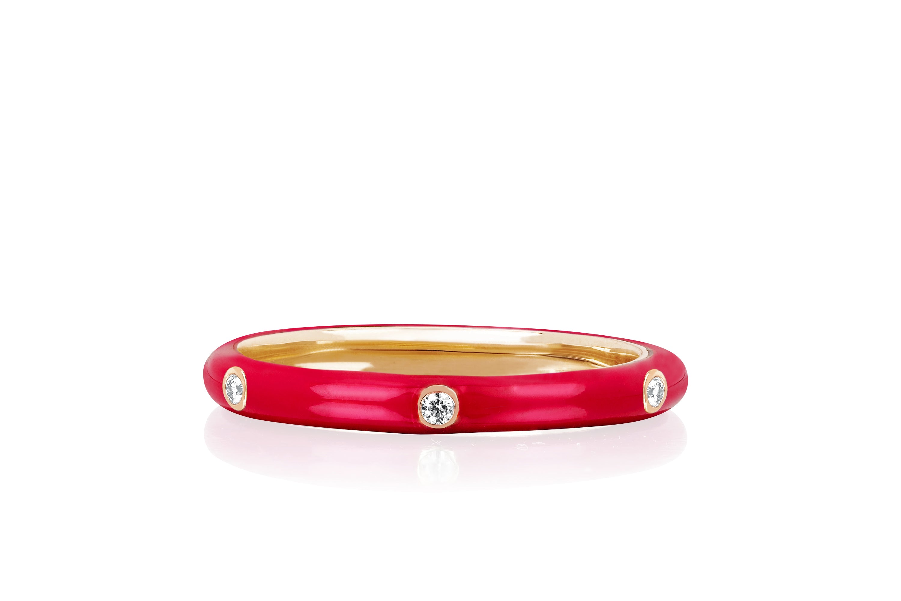 3 Diamond Red Enamel Stack Ring