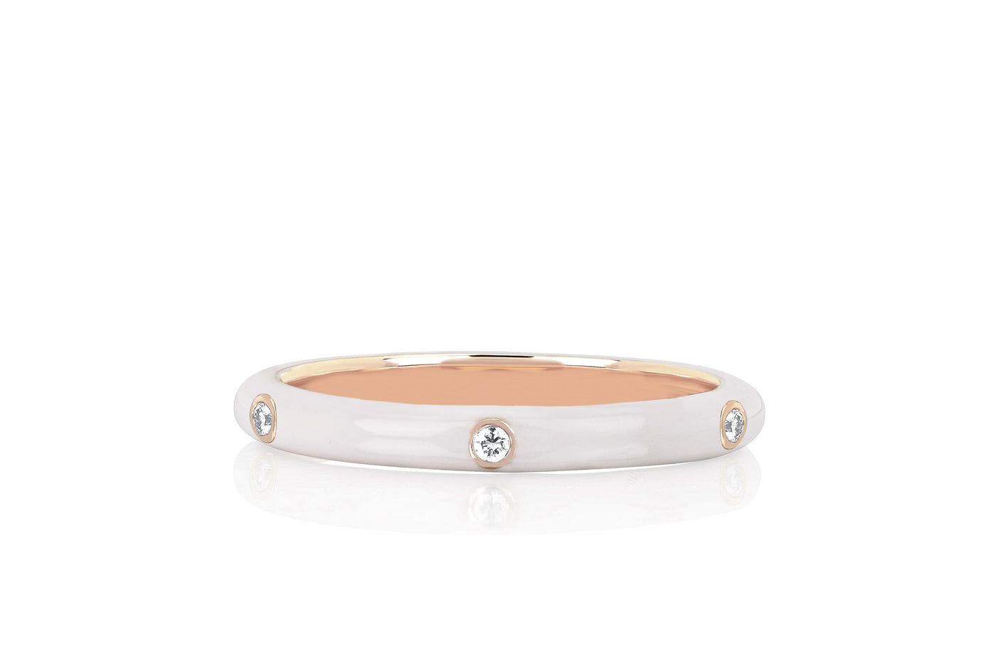 3 Diamond & White Enamel Stack Ring in 14k rose gold