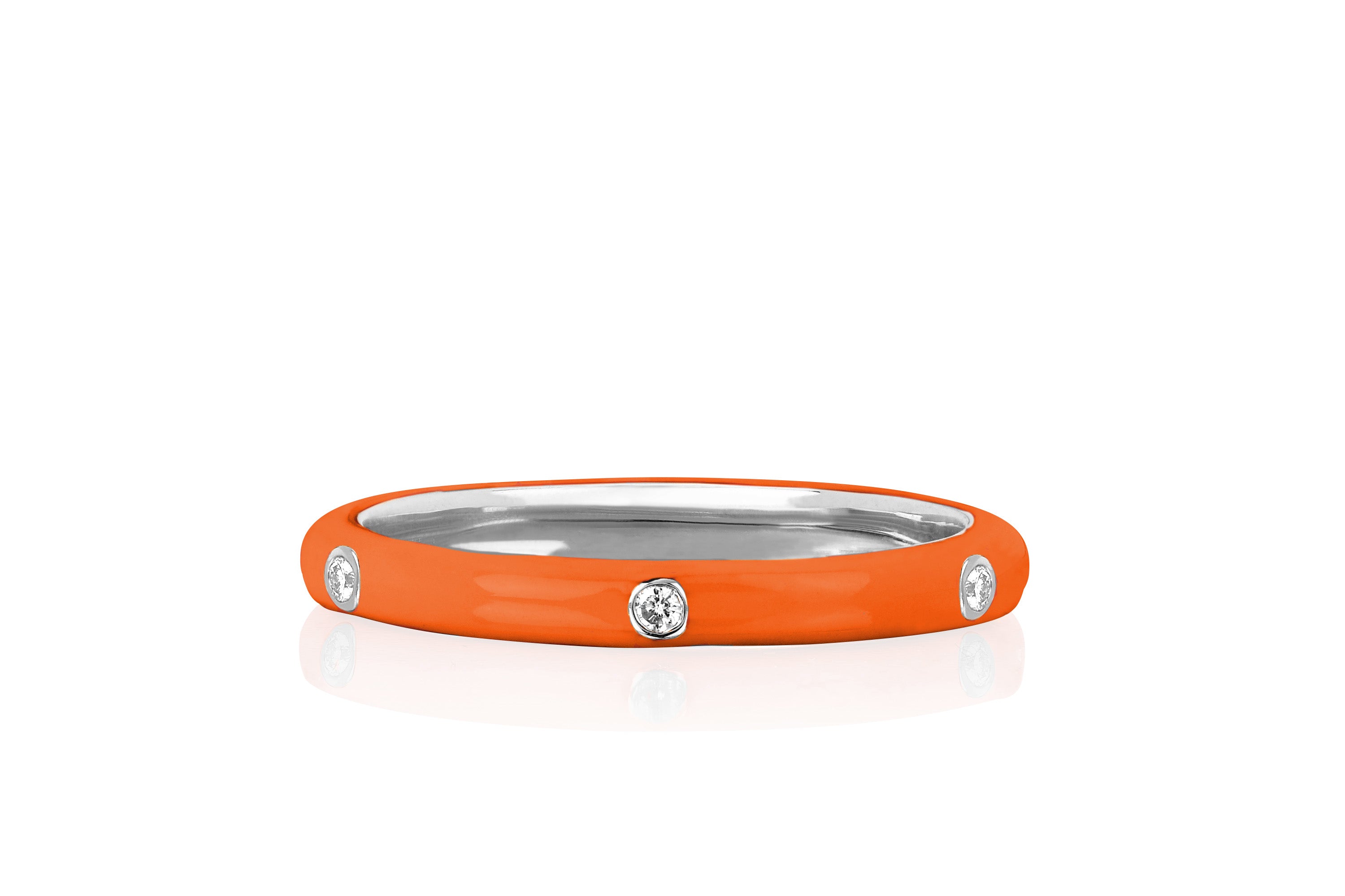 3 Diamond Orange Enamel Stack Ring