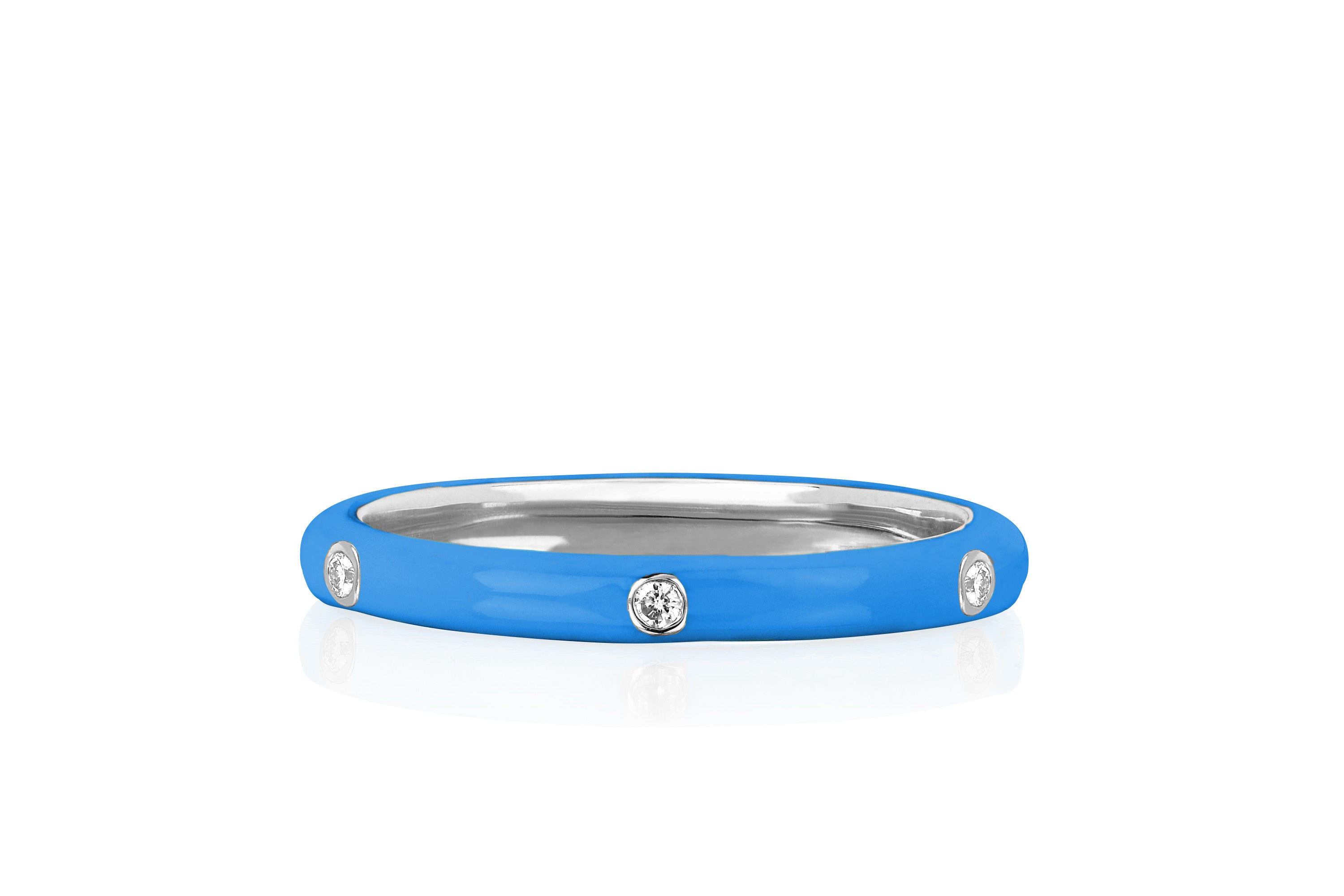 3 Diamond Blue Enamel Stack Ring