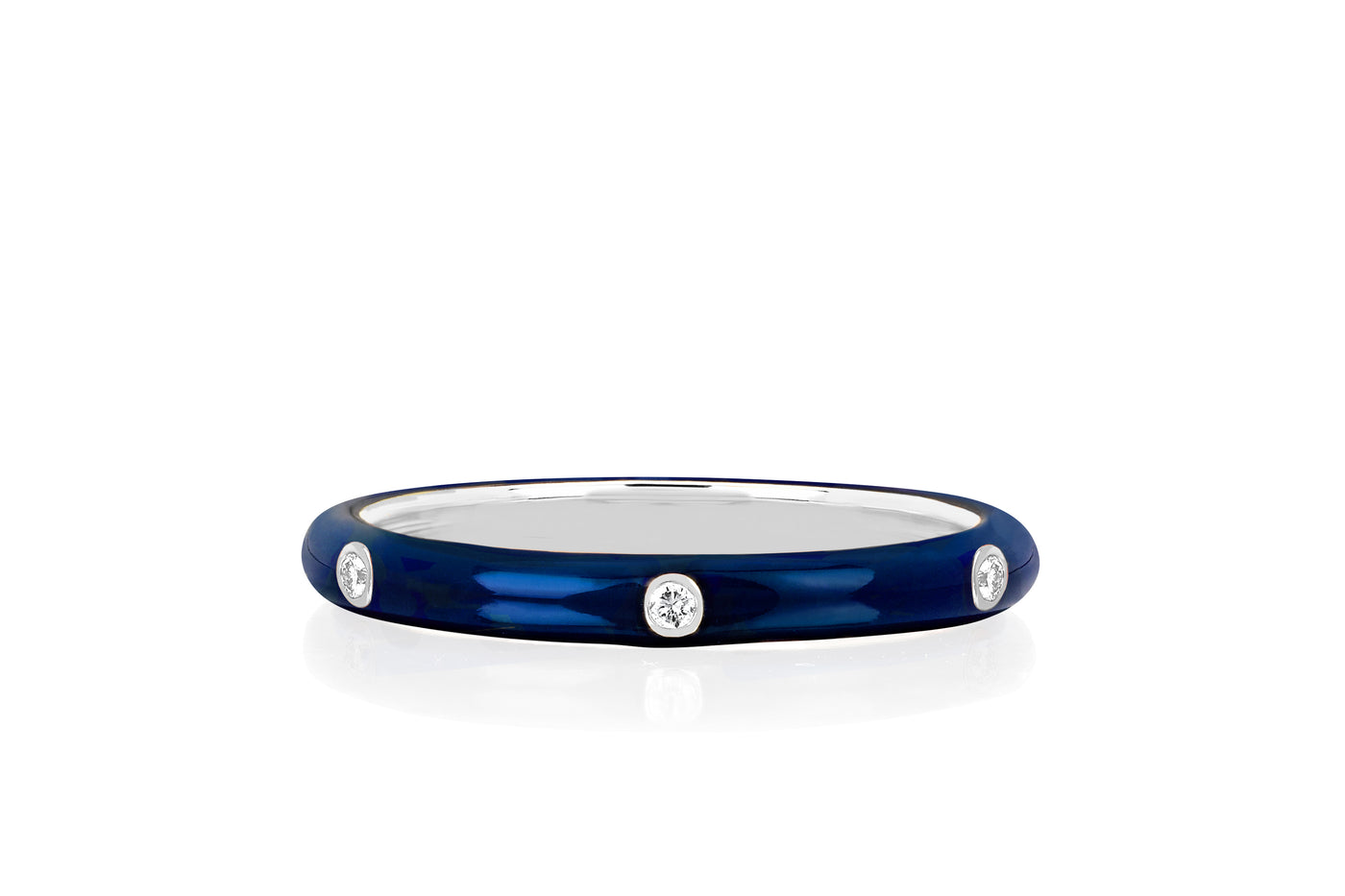 3 Diamond Navy Enamel Stack Ring in 14k white gold