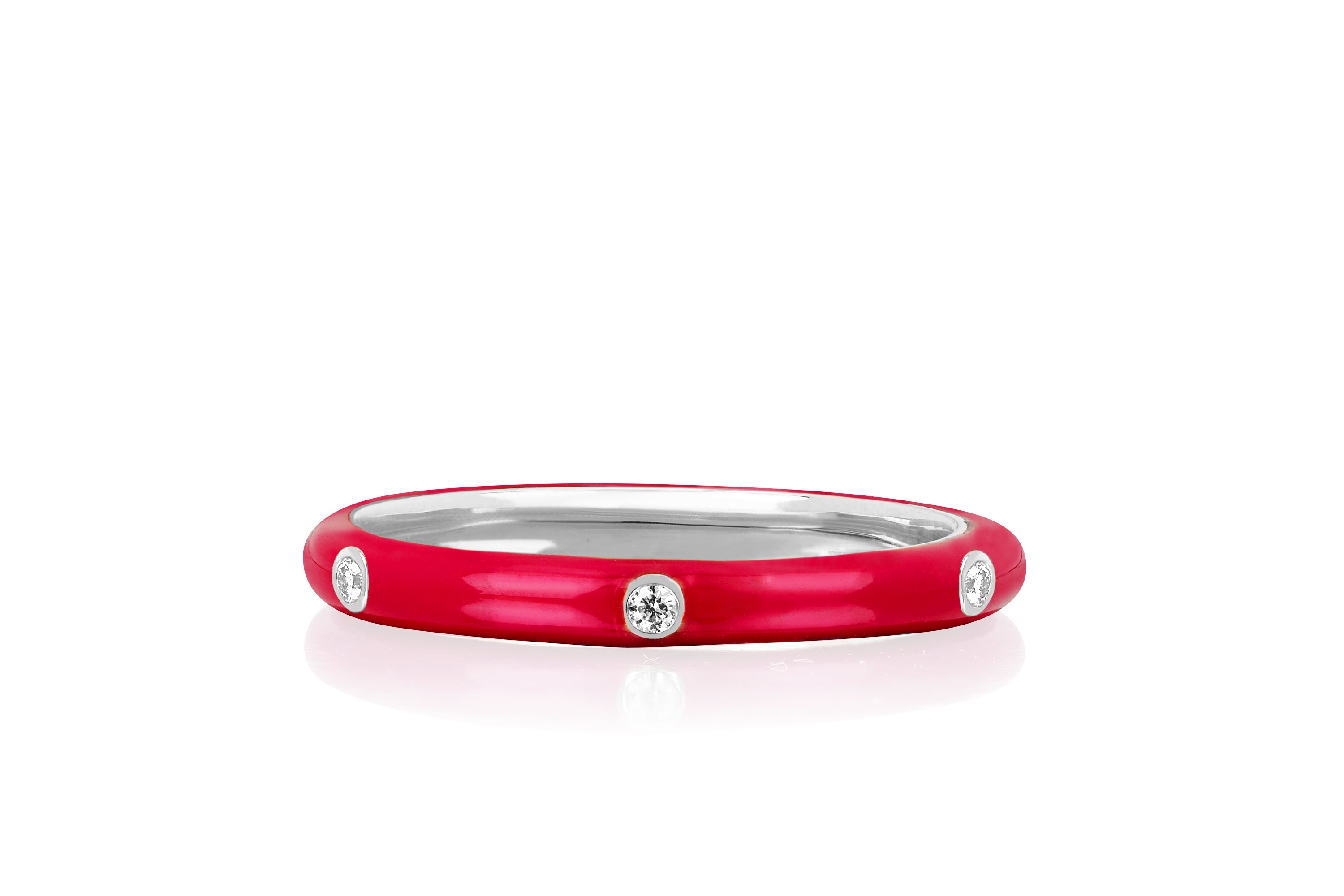3 Diamond Red Enamel Stack Ring