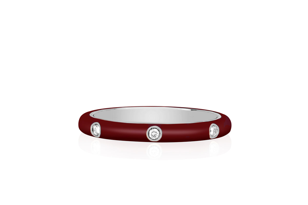 3 Diamond & Wine Enamel Stack Ring