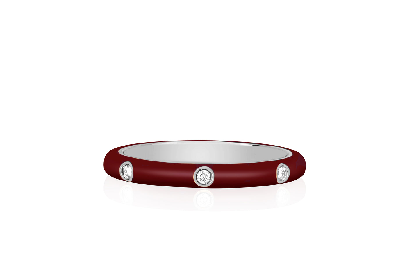 3 Diamond & Wine Enamel Stack Ring