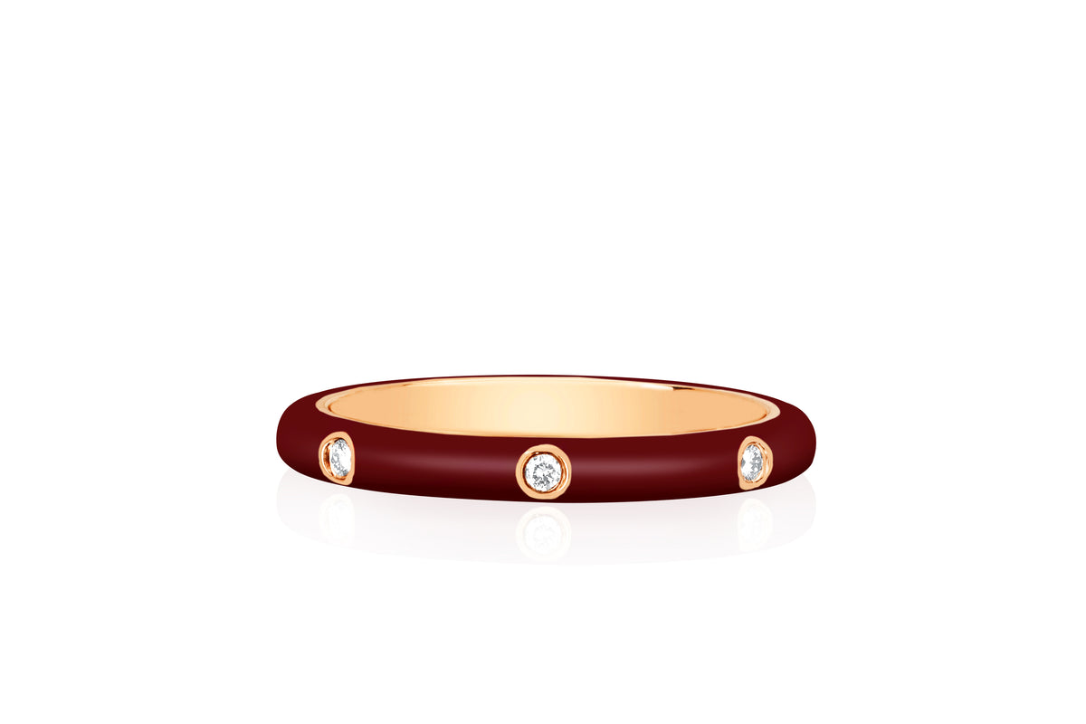 3 Diamond & Wine Enamel Stack Ring