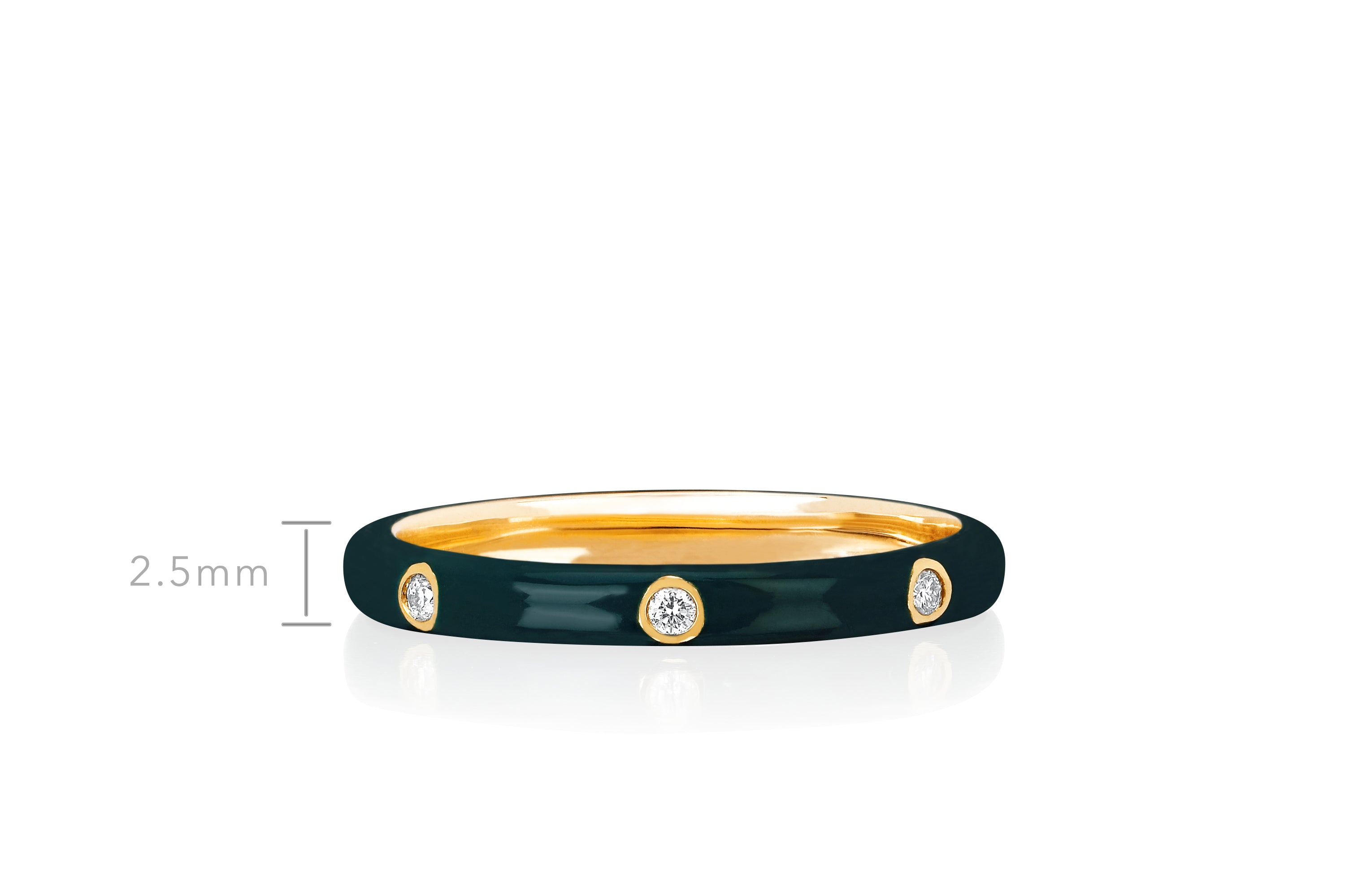3 Diamond Hunter Green Enamel Stack Ring
