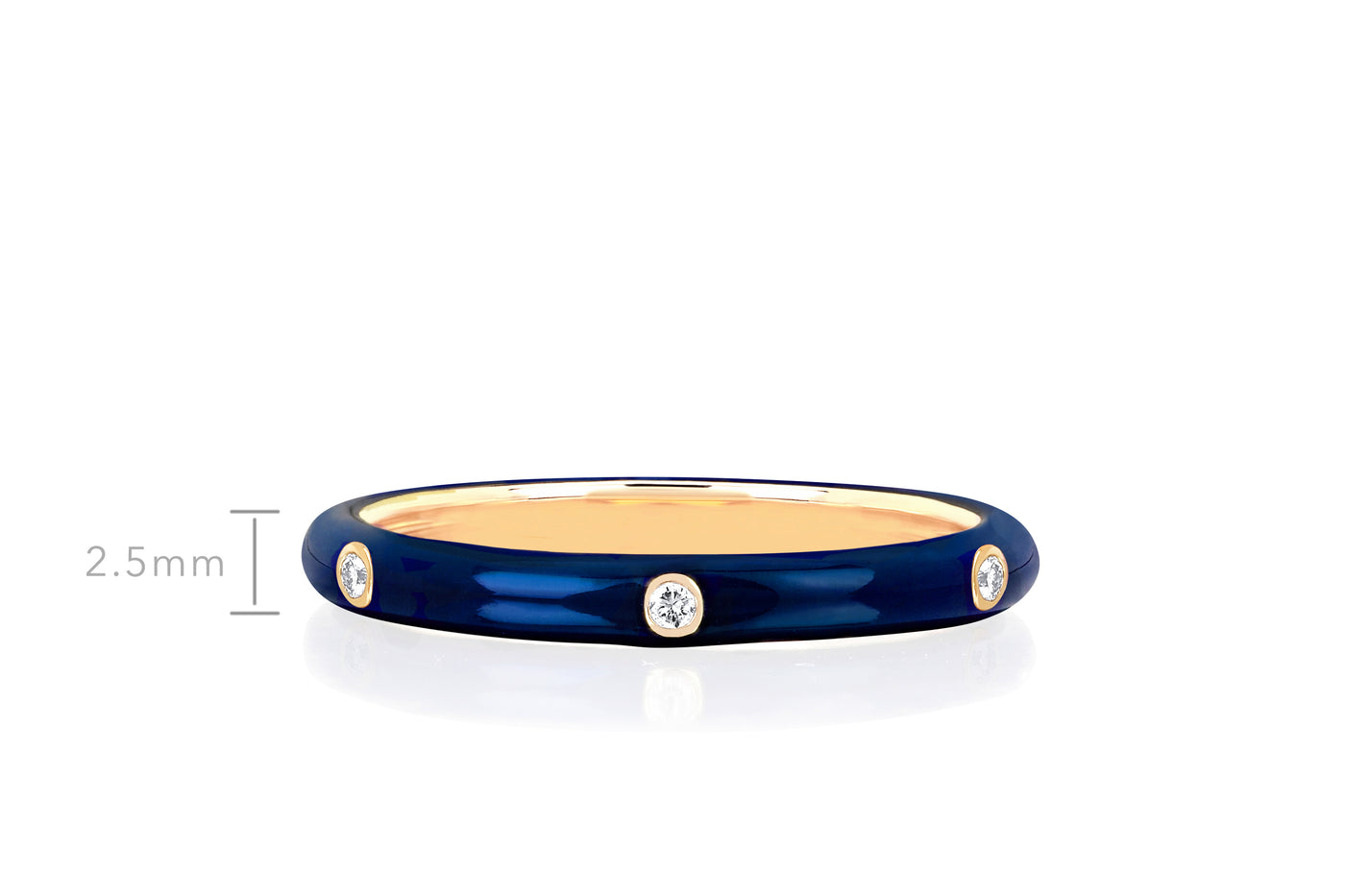 3 Diamond Navy Enamel Stack Ring in 14k yellow gold with size measurement of 2.5mm in height