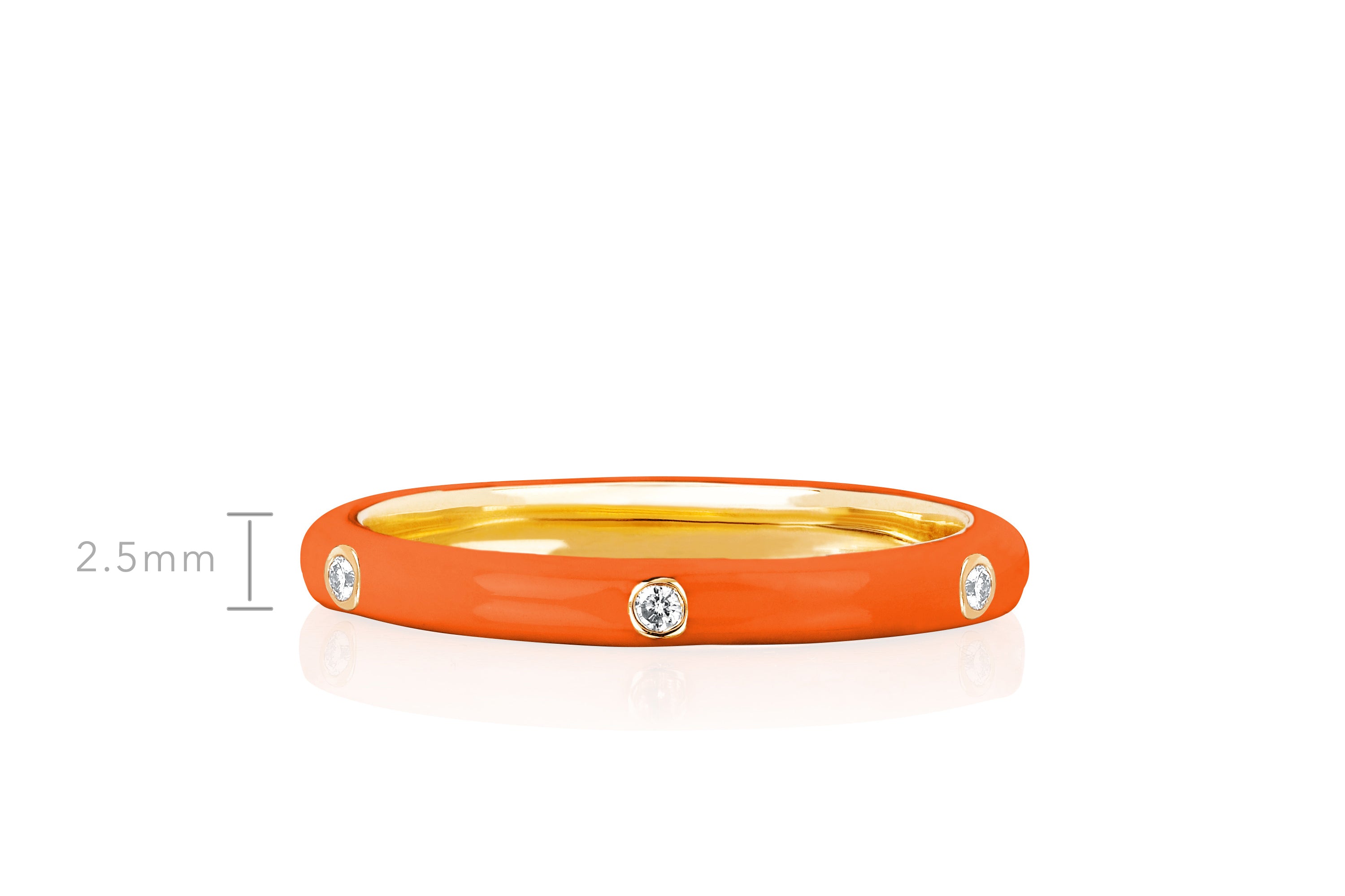 3 Diamond Orange Enamel Stack Ring