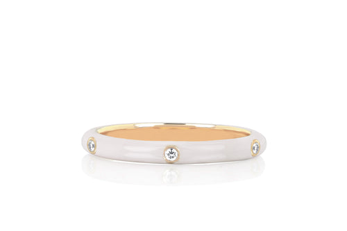 3 Diamond & White Enamel Stack Ring in 14k yellow gold