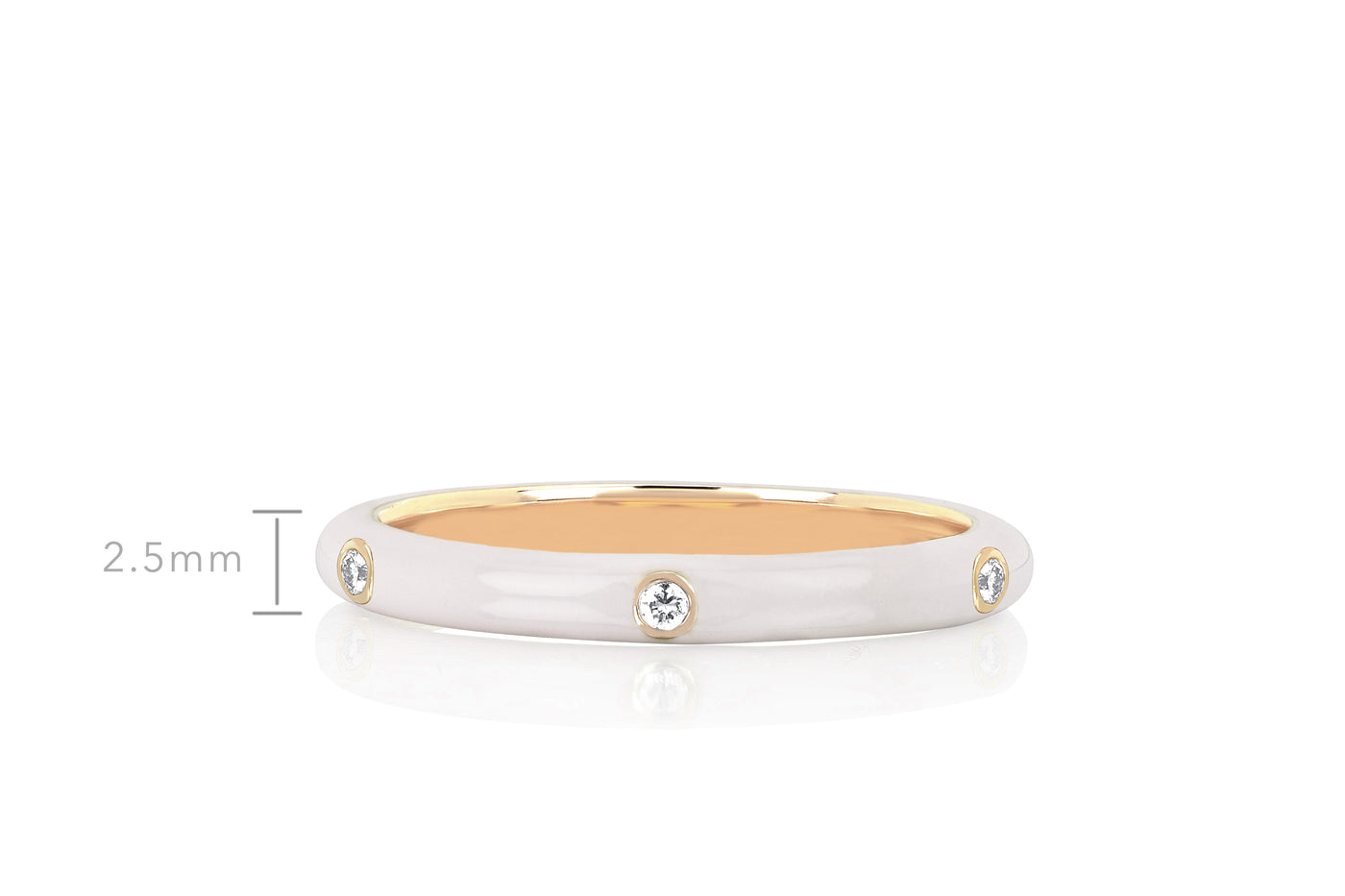 3 Diamond & White Enamel Stack Ring in 14k yellow gold