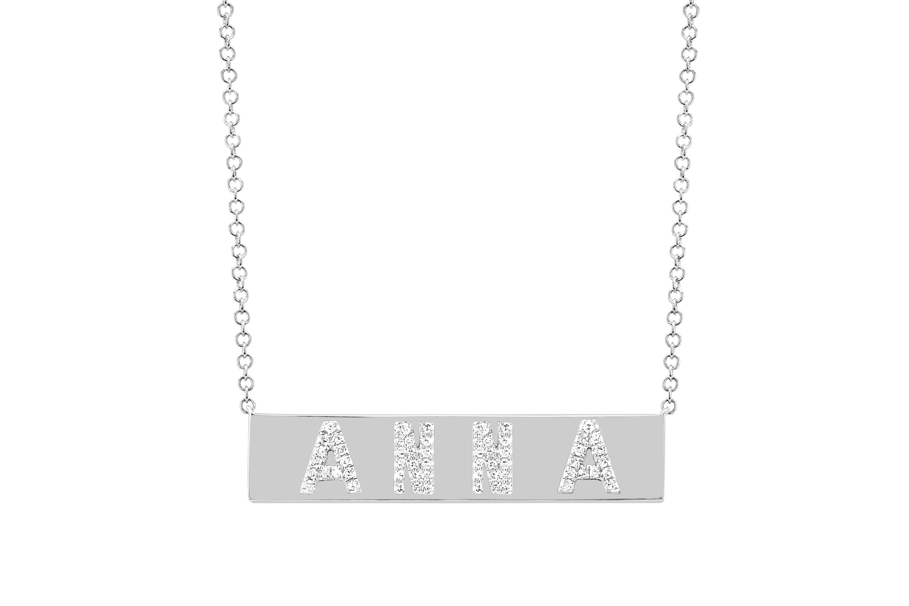 White gold diamond nameplate necklace hotsell