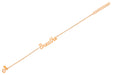 14k (karat) rose gold bracelet with custom script name detail on an adjustable 6-7 inch chain