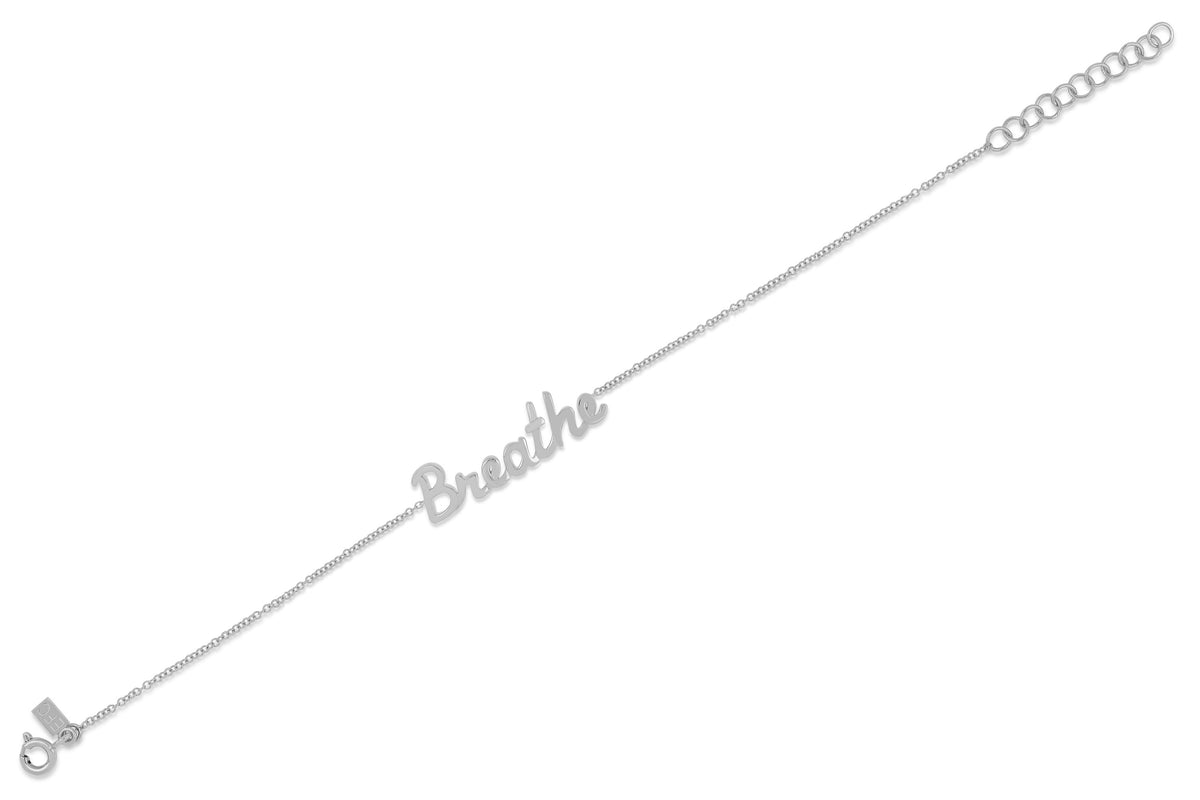 14k (karat) white gold bracelet with custom script name detail on an adjustable 6-7 inch chain