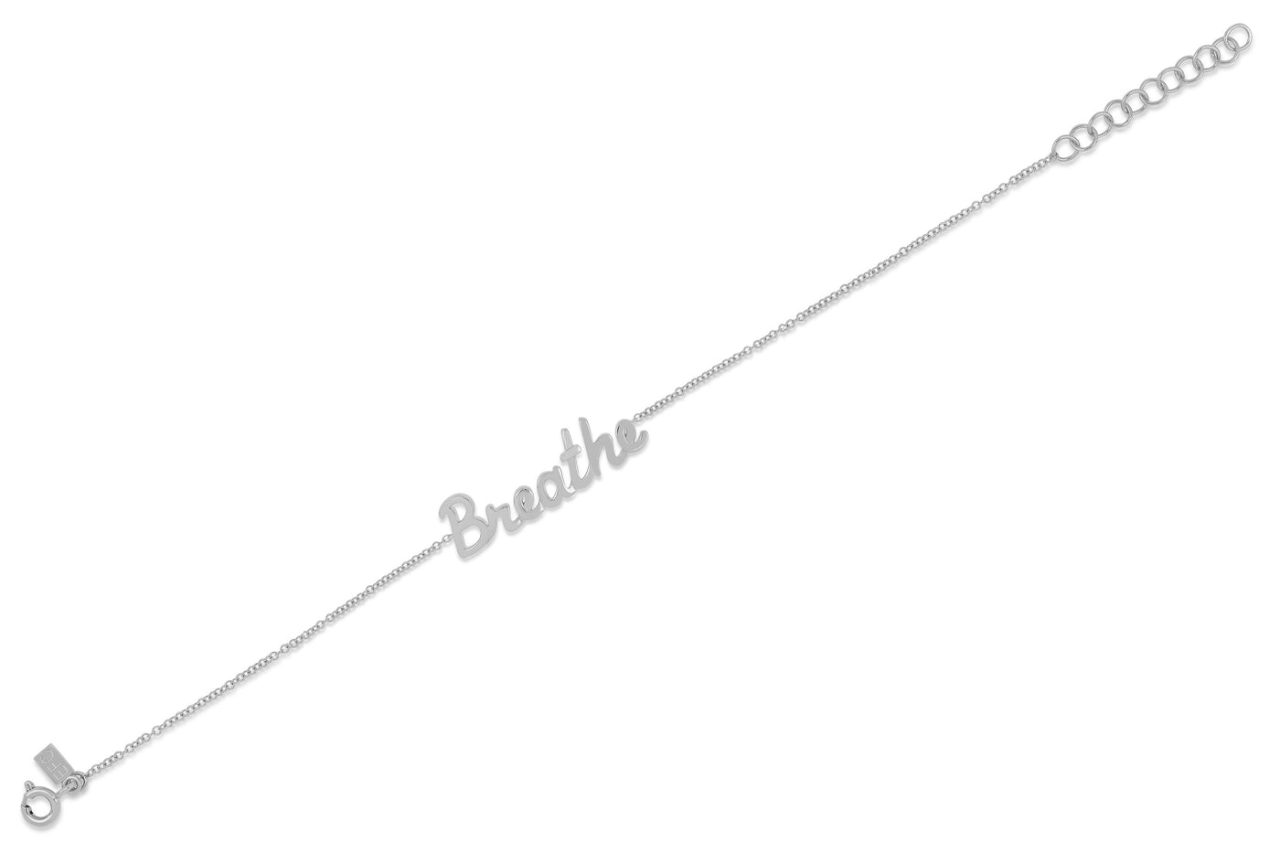 14k (karat) white gold bracelet with custom script name detail on an adjustable 6-7 inch chain
