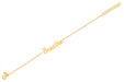 14k (karat) yellow gold bracelet with custom script name detail on an adjustable 6-7 inch chain