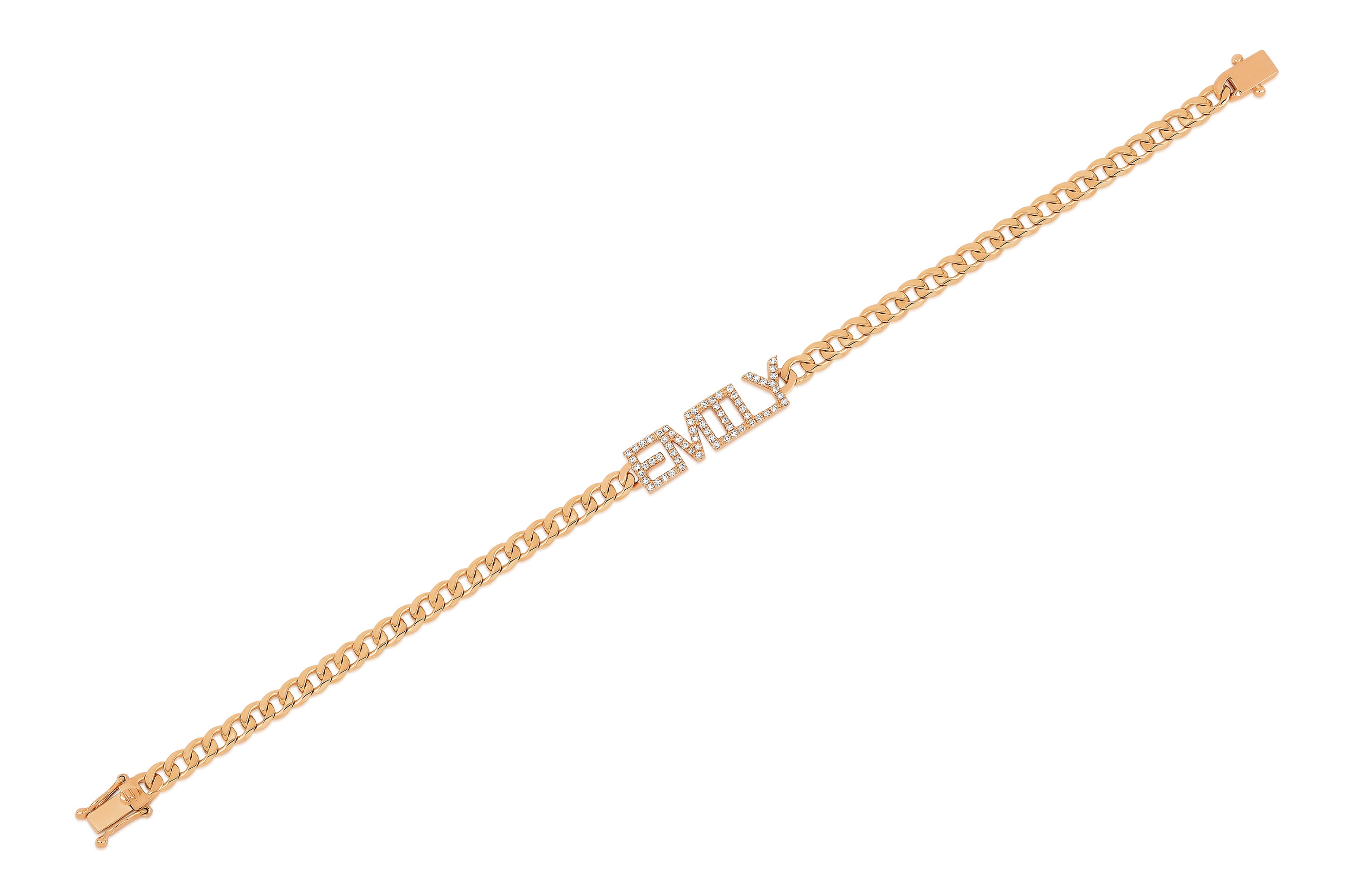EF Collection Diamond Block Name Curb Chain Bracelet 14 Karat Gold Fine Jewelry 14K White Gold 5